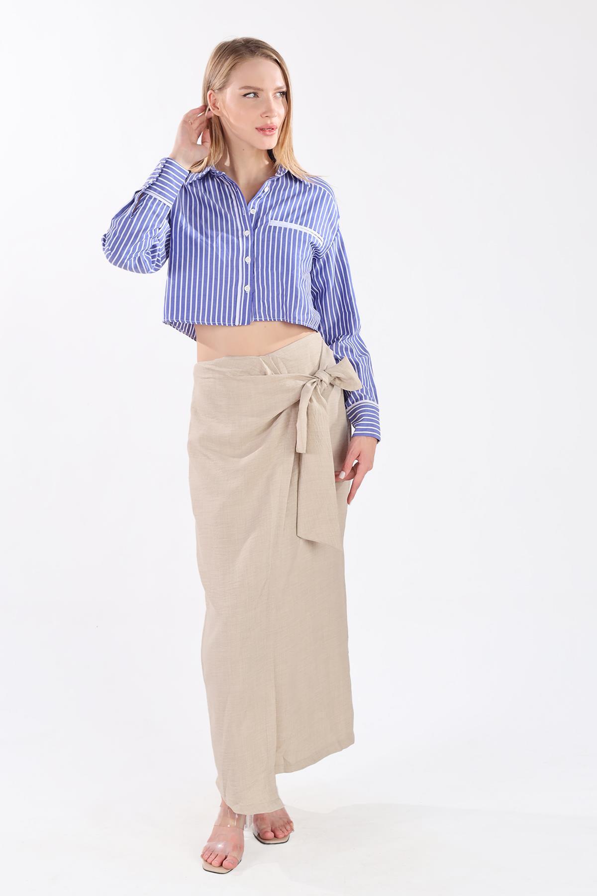 Bej Belden Bağlamalı Etek 4283A - 8