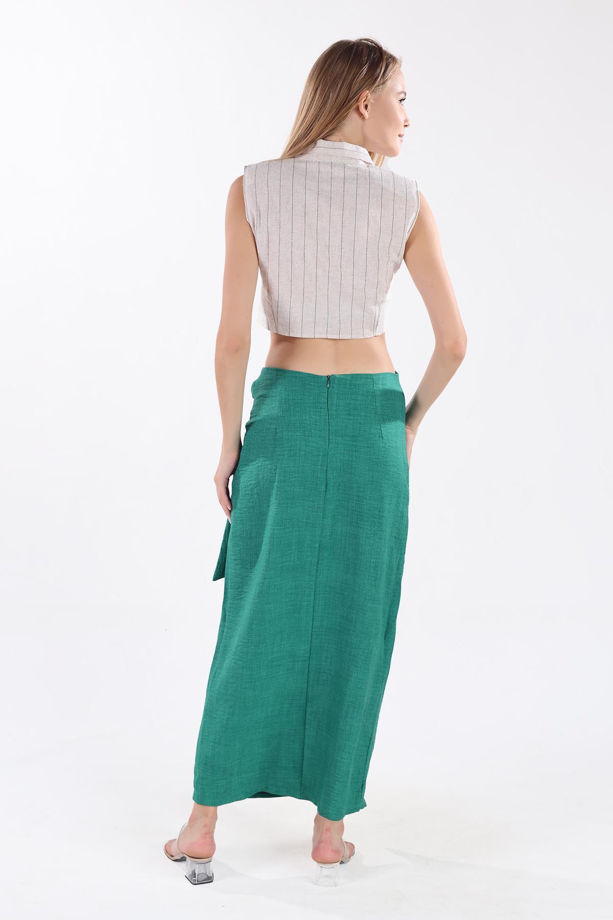 Benetton Yeşili Belden Bağlamalı Etek 4283A - 5