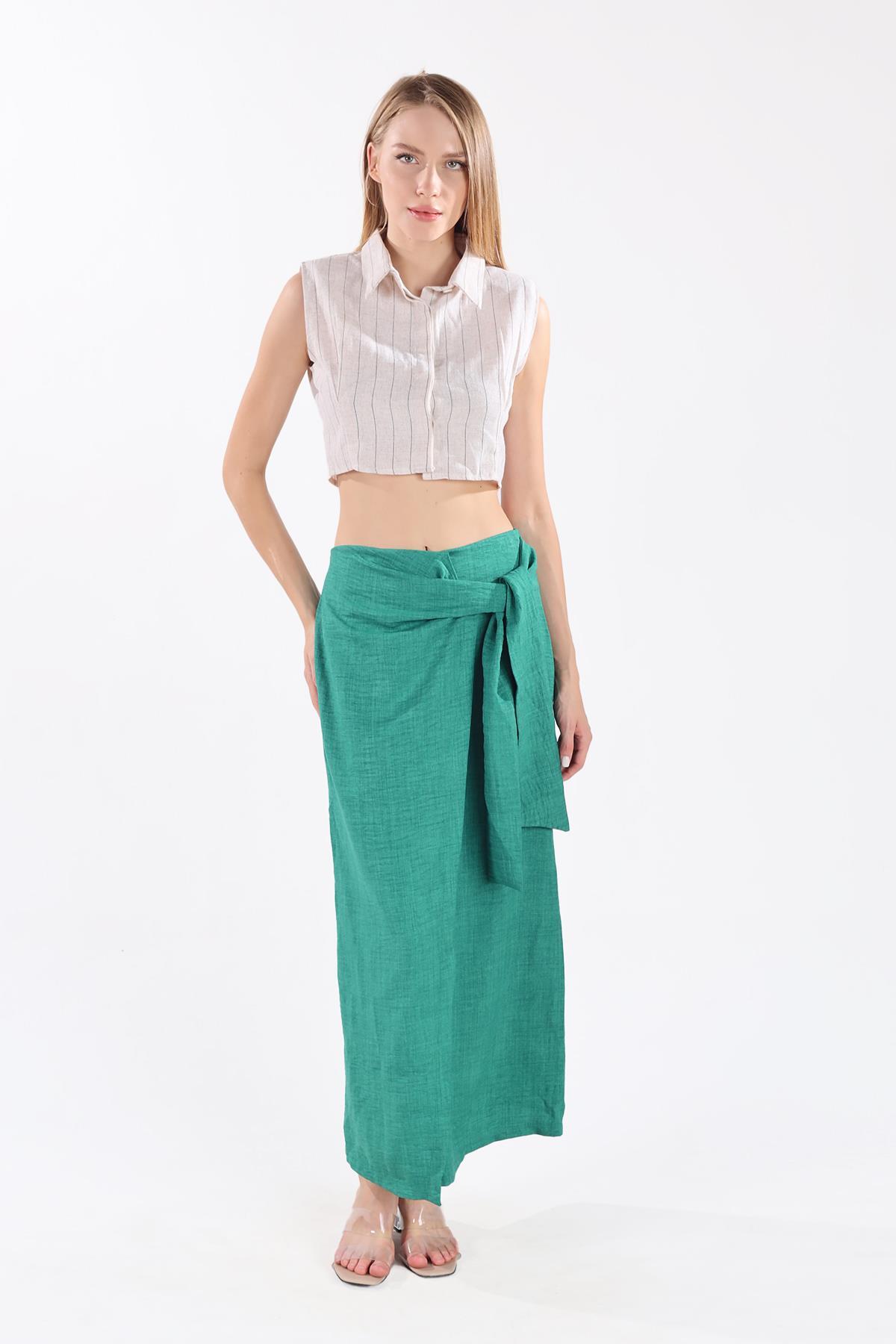 Benetton Yeşili Belden Bağlamalı Etek 4283A - 6