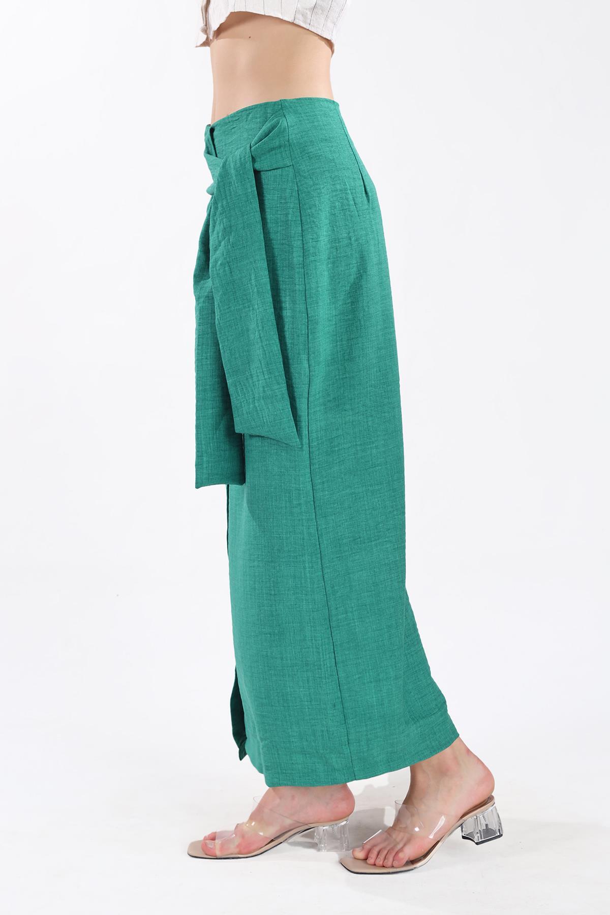 Benetton Yeşili Belden Bağlamalı Etek 4283A - 7