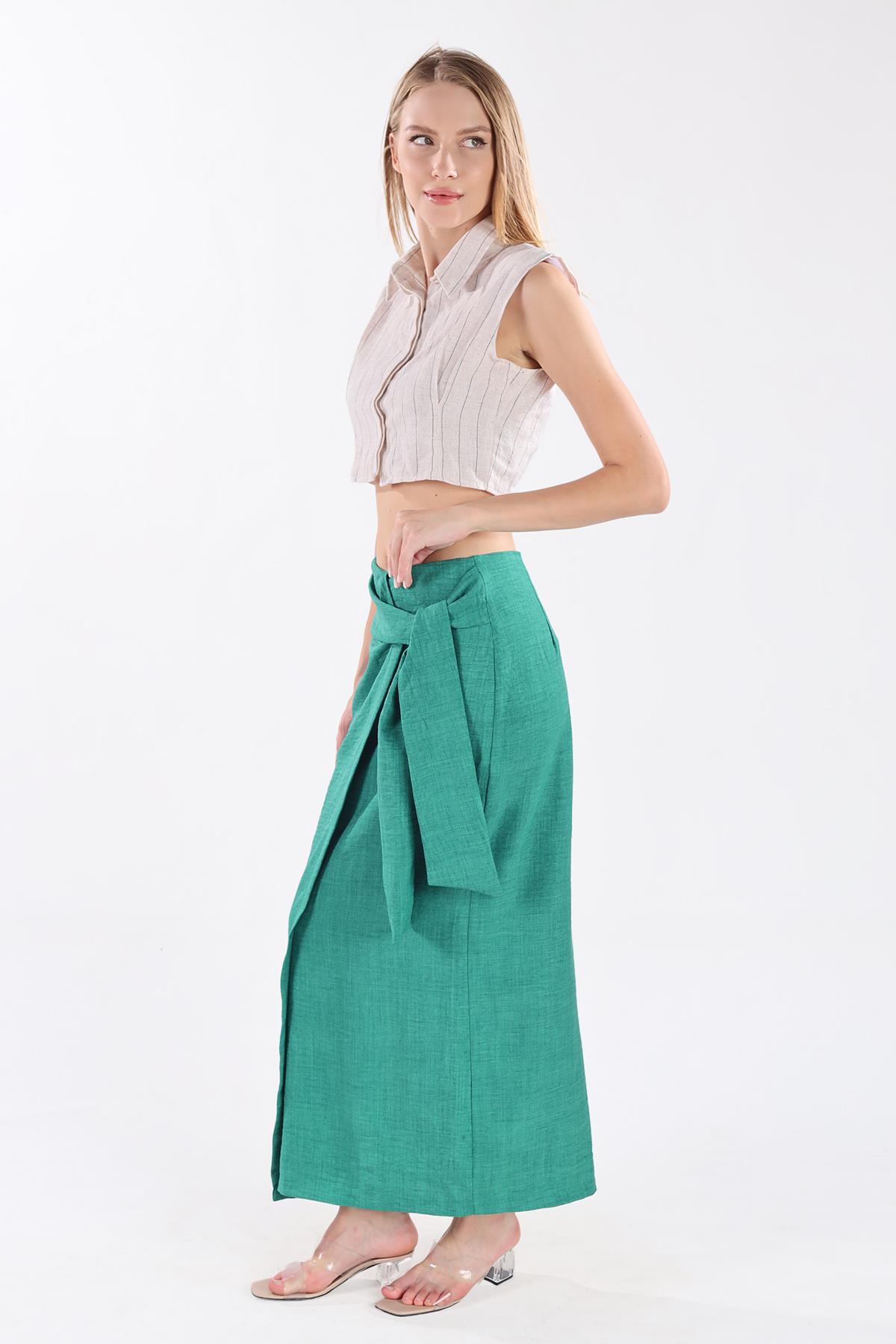 Benetton Yeşili Belden Bağlamalı Etek 4283A - 8