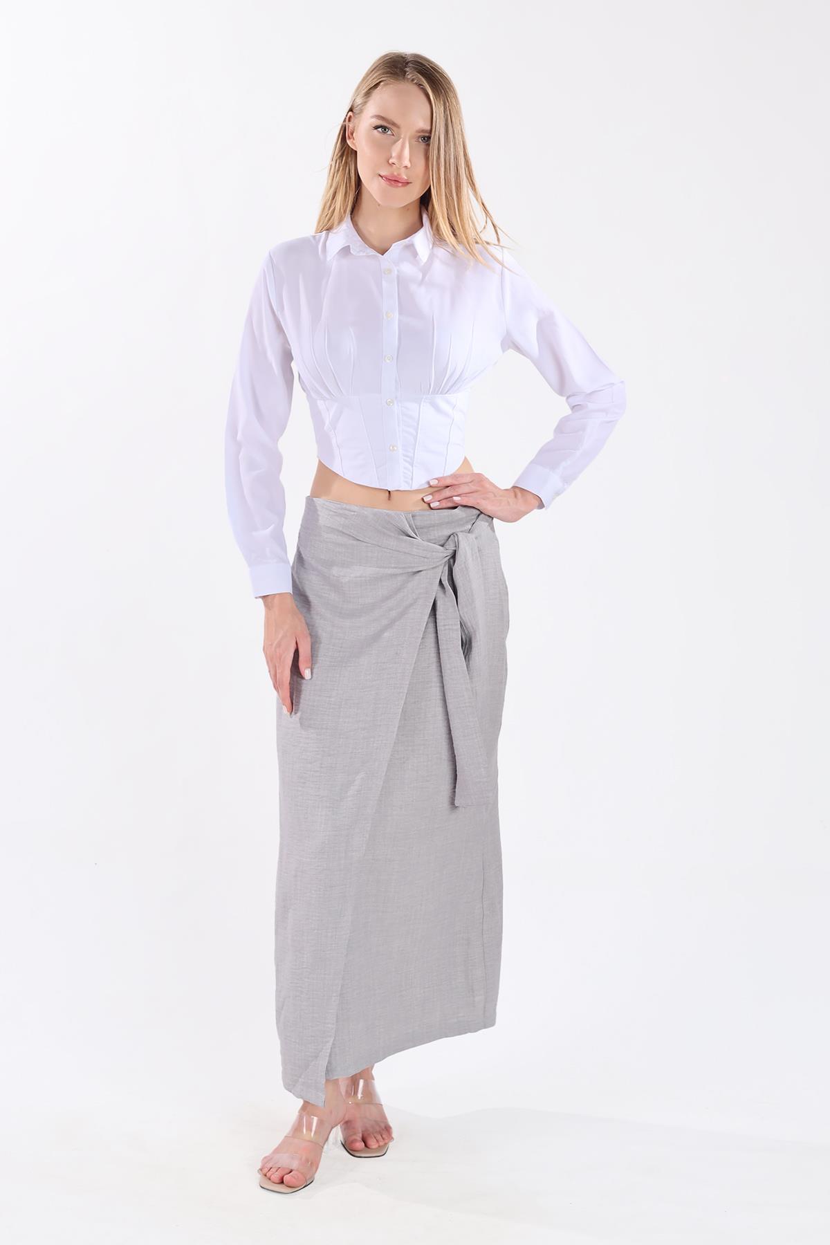 Gri Belden Bağlamalı Etek 4283A - 2