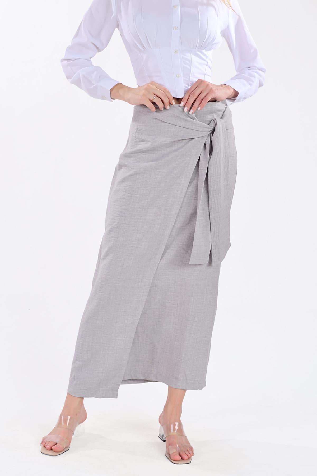Gri Belden Bağlamalı Etek 4283A - 3