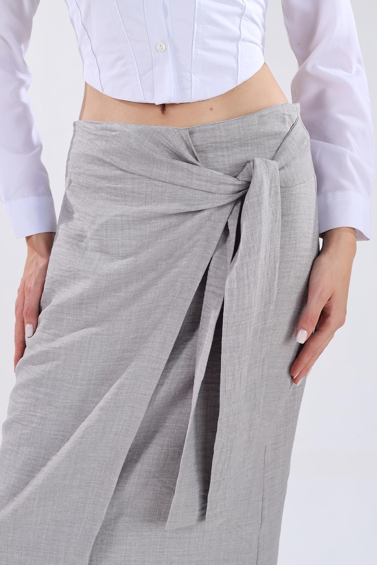 Gri Belden Bağlamalı Etek 4283A - 4