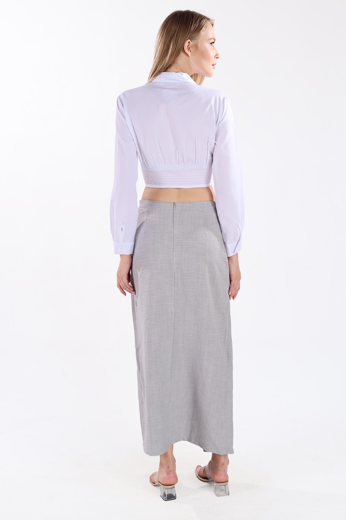 Gri Belden Bağlamalı Etek 4283A - 5