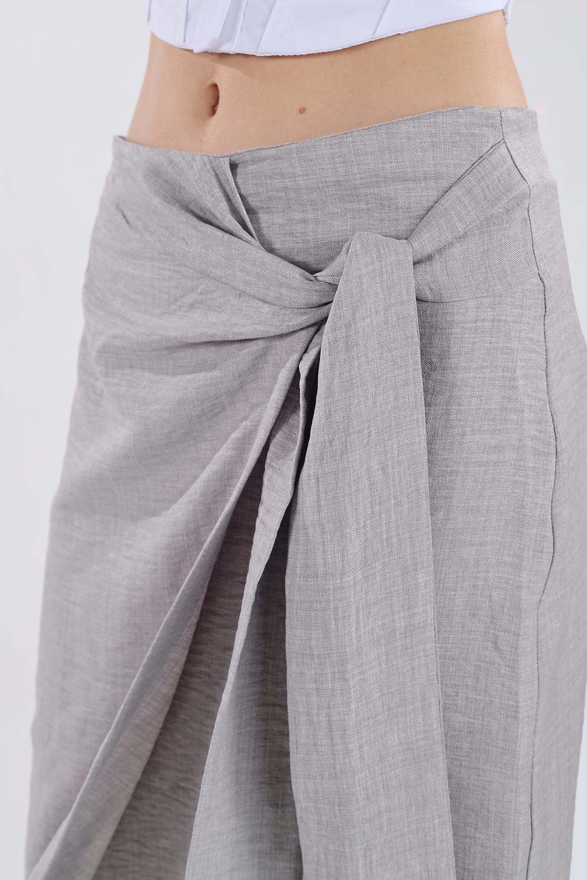 Gri Belden Bağlamalı Etek 4283A - 6