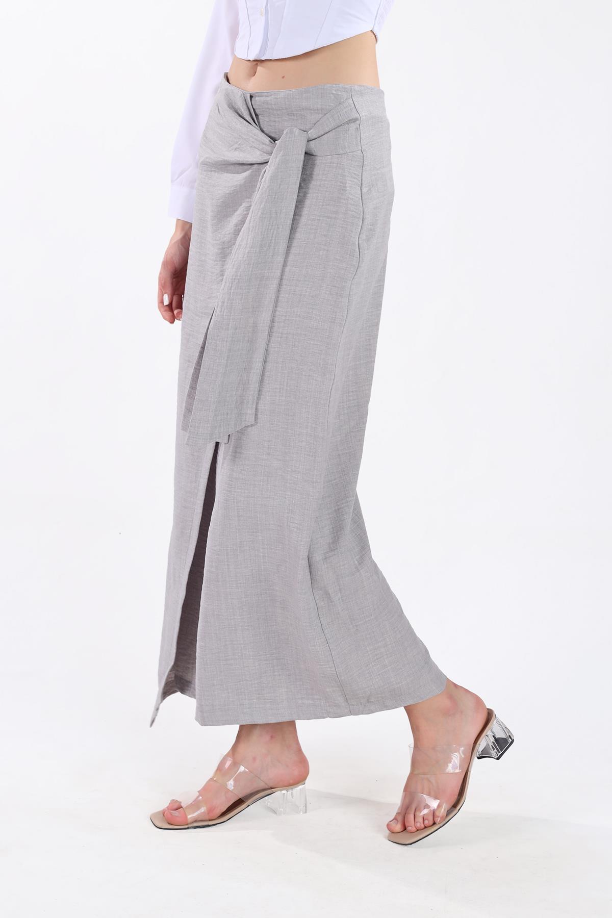 Gri Belden Bağlamalı Etek 4283A - 7
