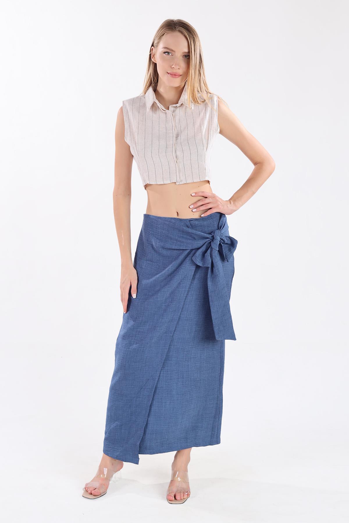 İndigo Belden Bağlamalı Etek 4283A - 1