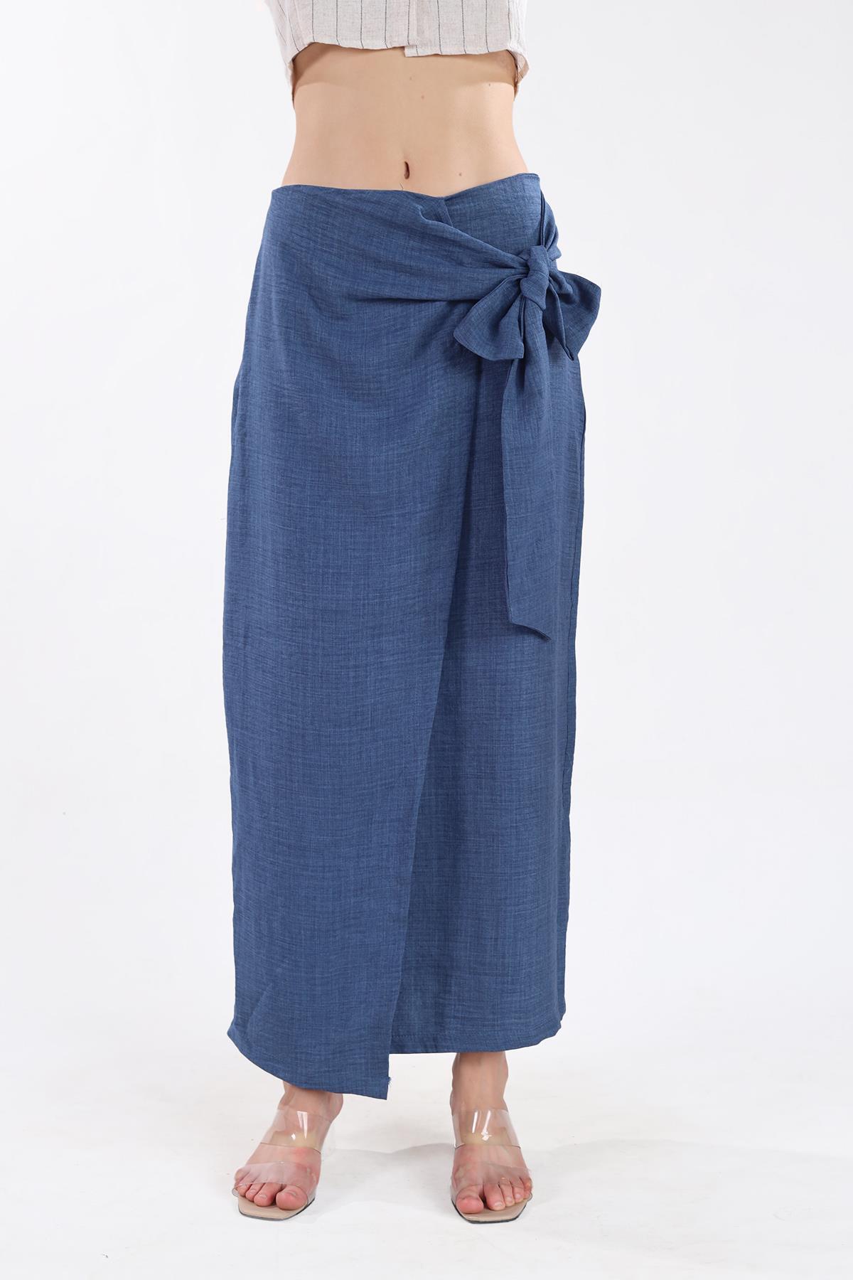 İndigo Belden Bağlamalı Etek 4283A - 2