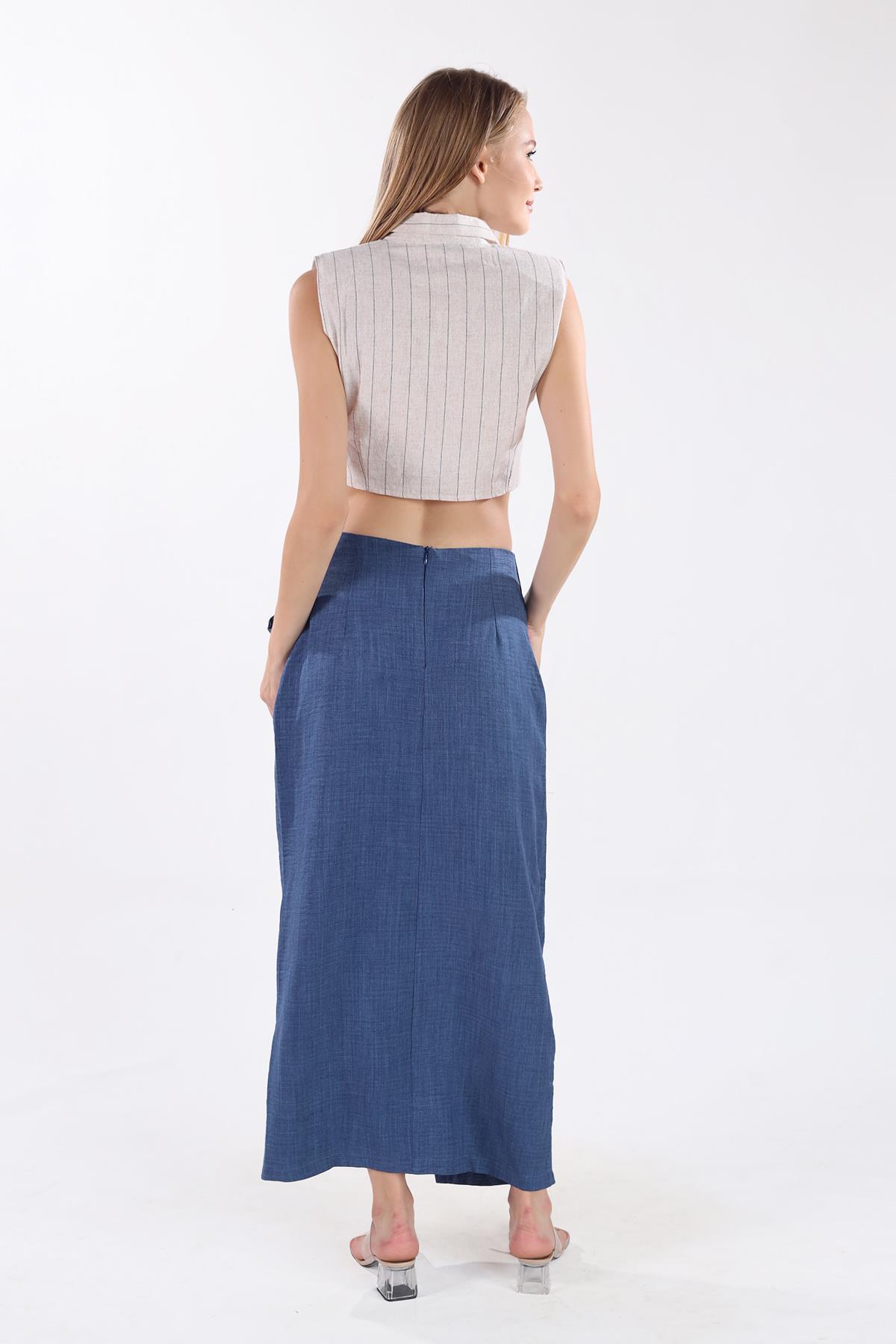 İndigo Belden Bağlamalı Etek 4283A - 5