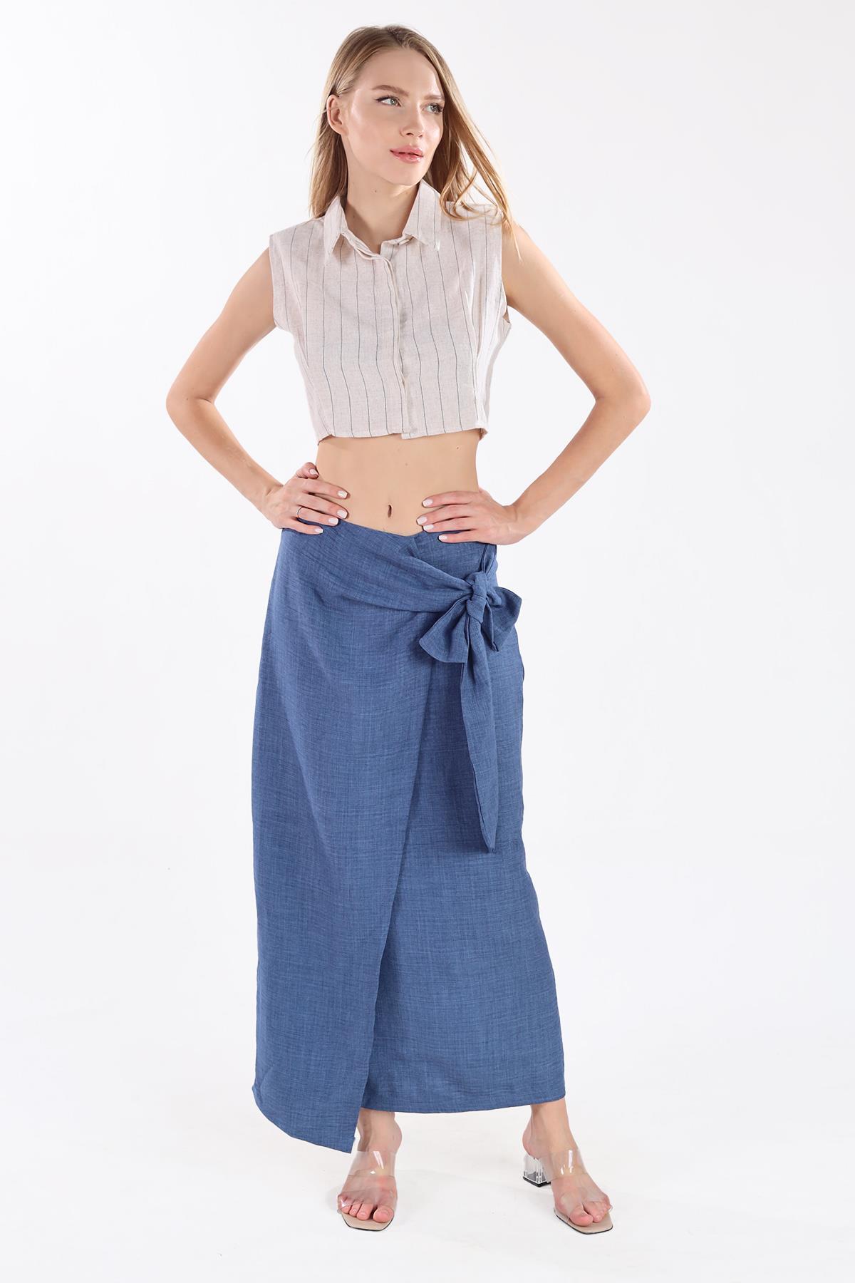 İndigo Belden Bağlamalı Etek 4283A - 6