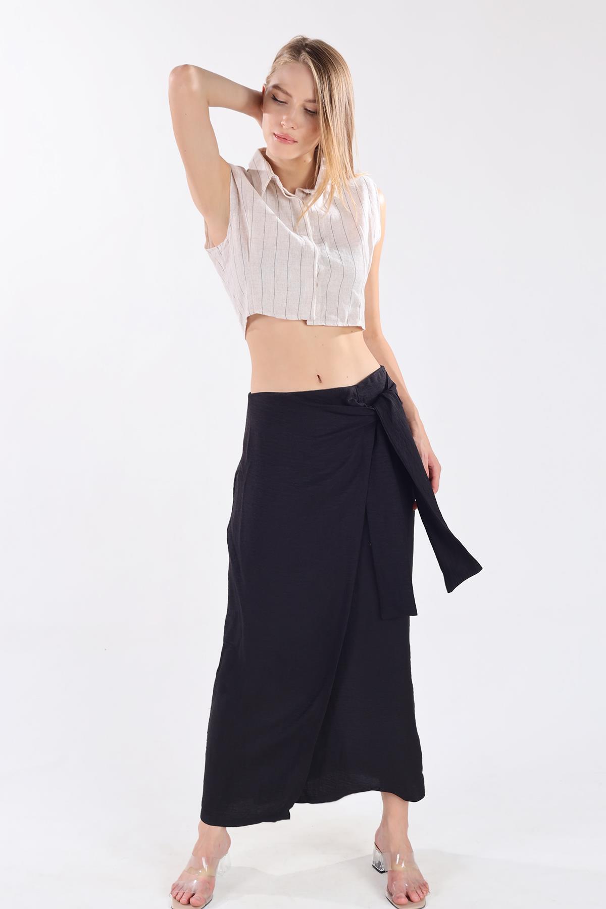 4283A Belden Bağlamalı Etek Siyah 