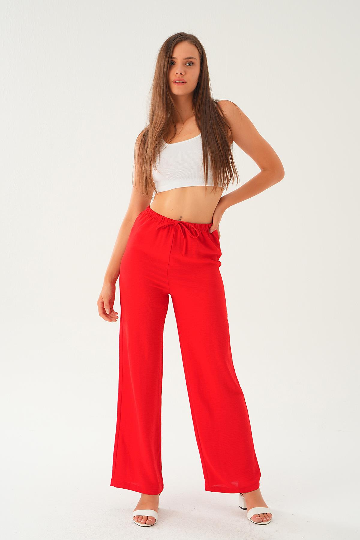 Kırmızı Bol Paça Pantolon 4284A - 1