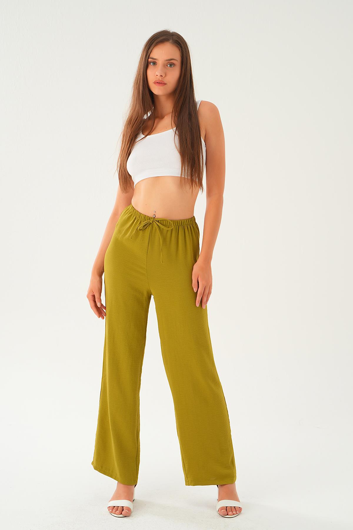 Yağ Yeşili Bol Paça Pantolon 4284A - 1