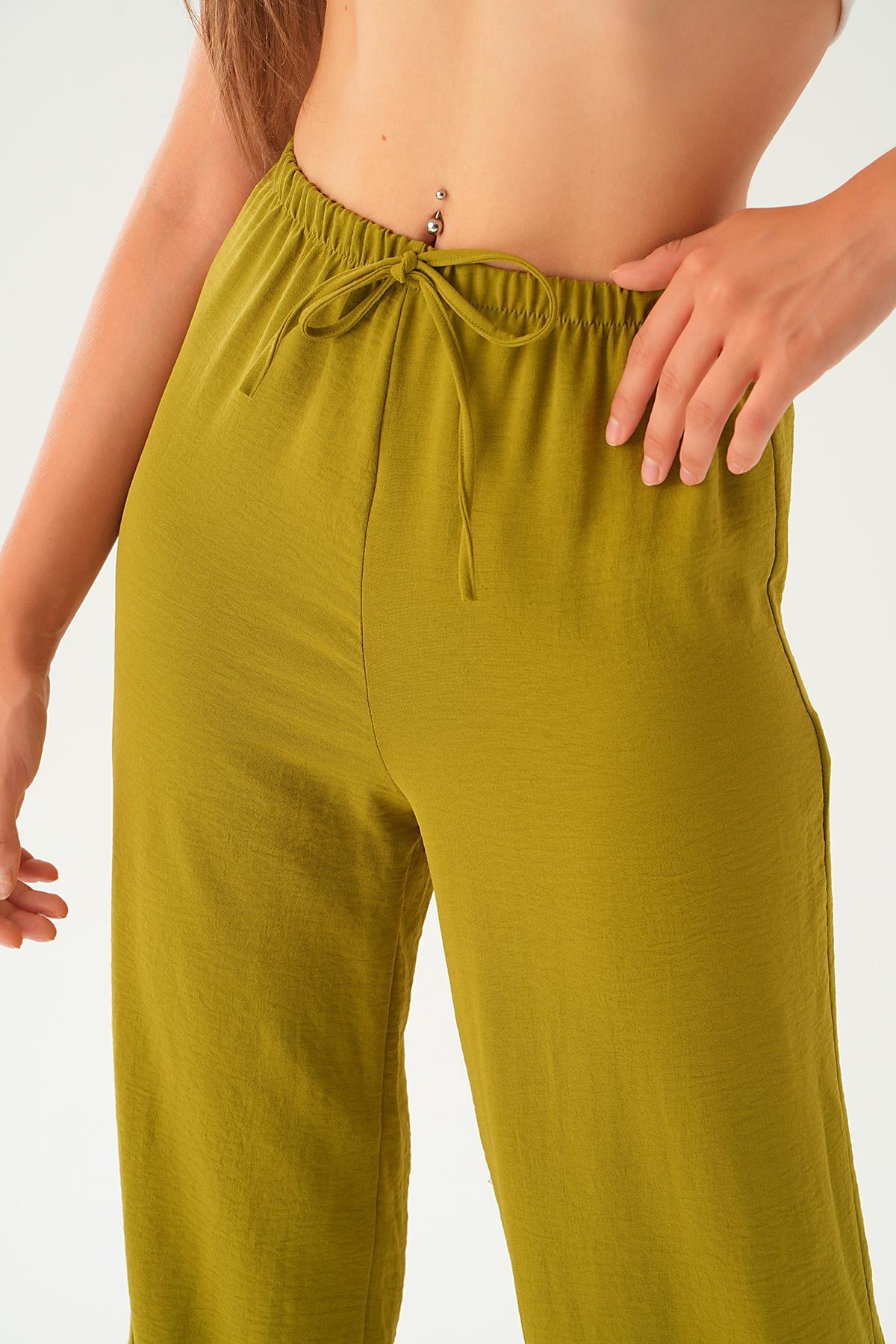 Yağ Yeşili Bol Paça Pantolon 4284A - 3