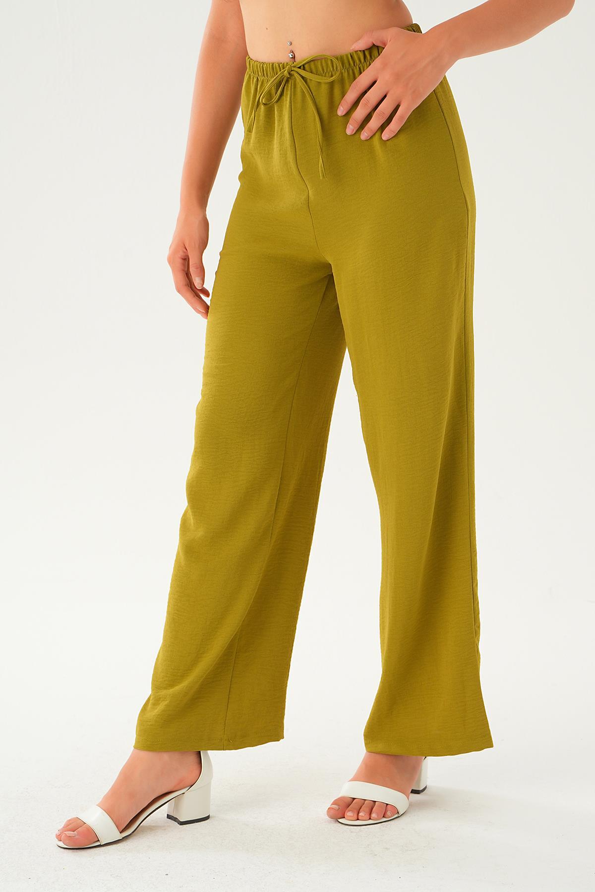 Yağ Yeşili Bol Paça Pantolon 4284A - 5