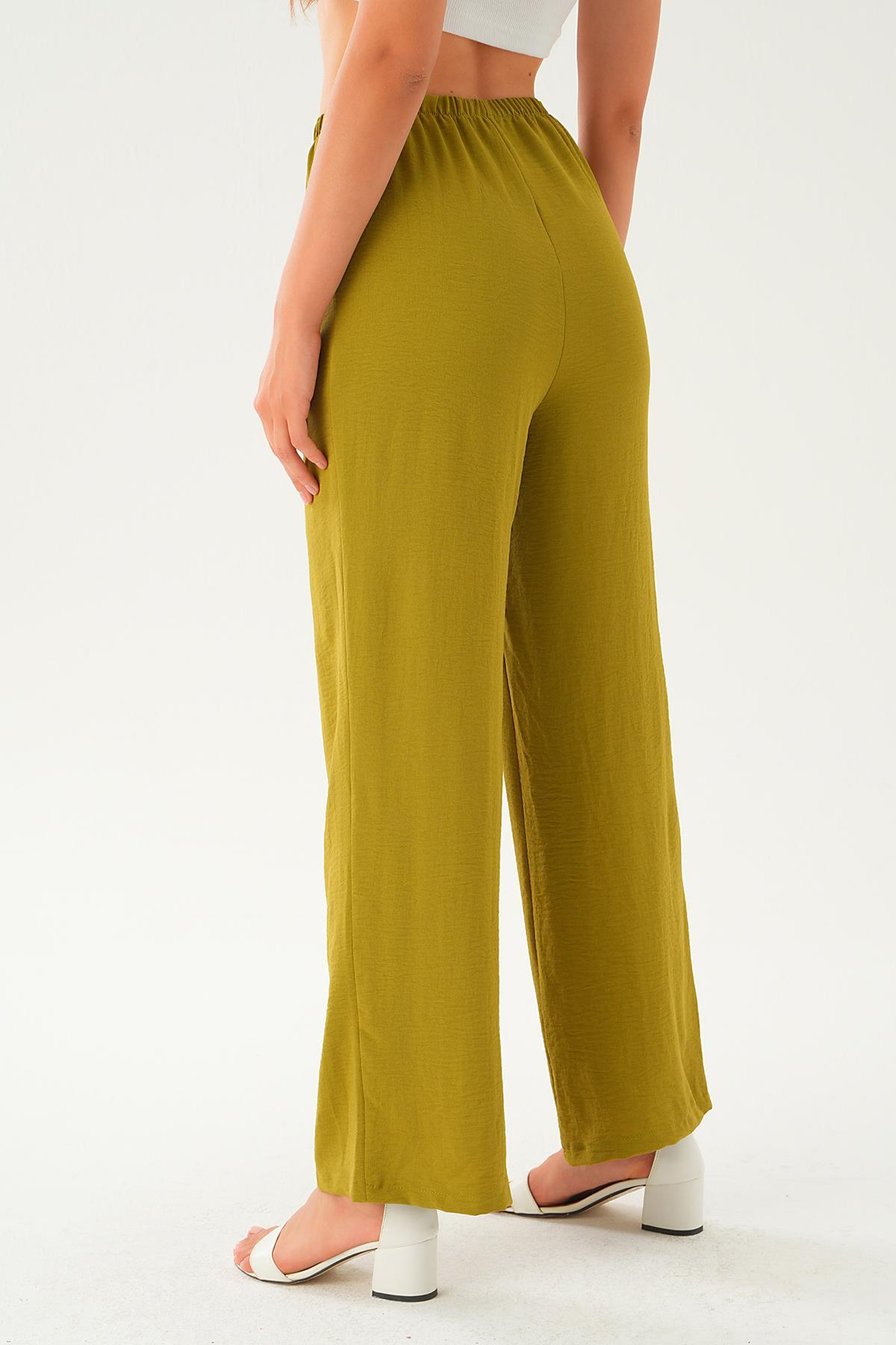 Yağ Yeşili Bol Paça Pantolon 4284A - 6