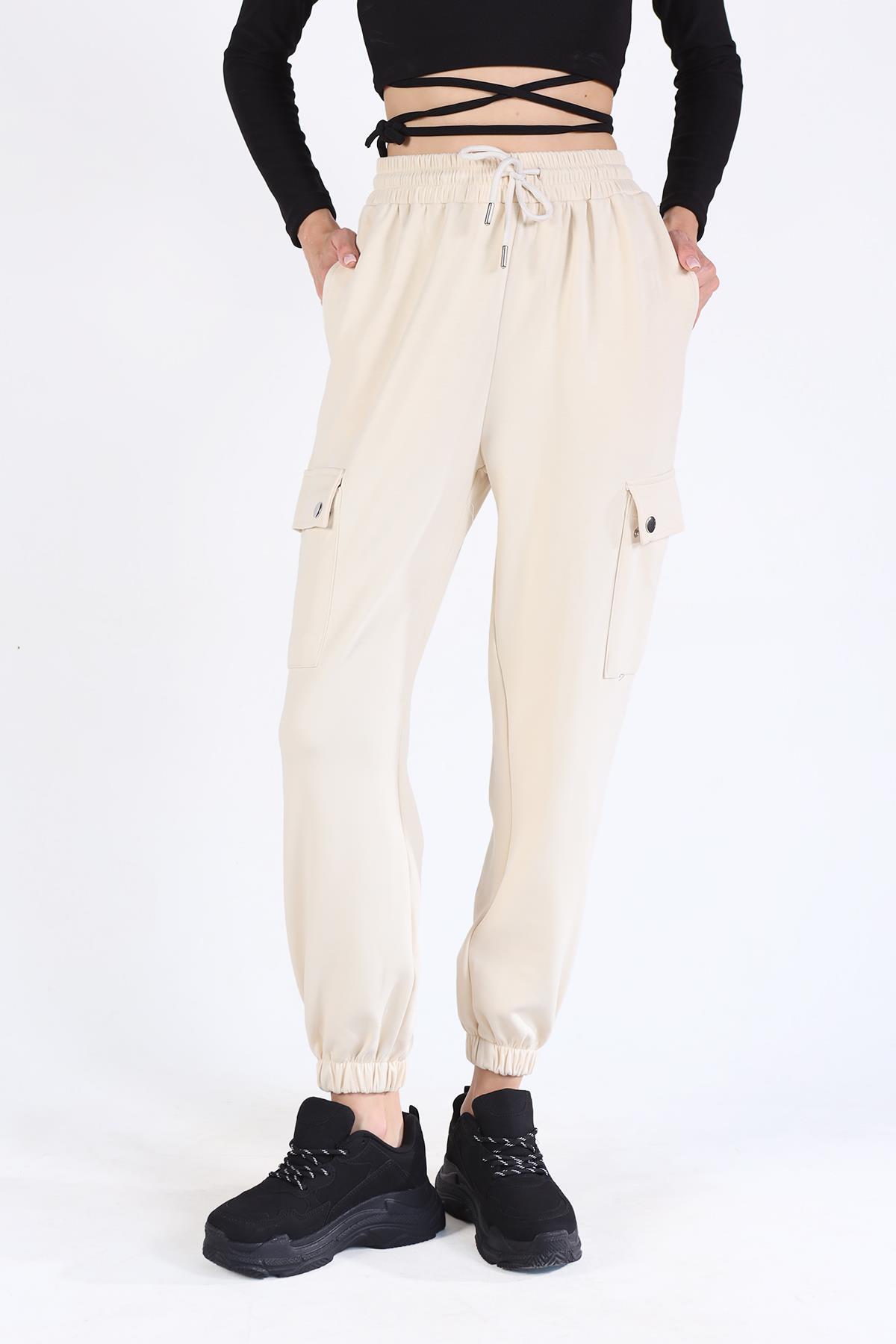 Bej Paça Lastik Kargo Cep Eşofman 4285A - 2