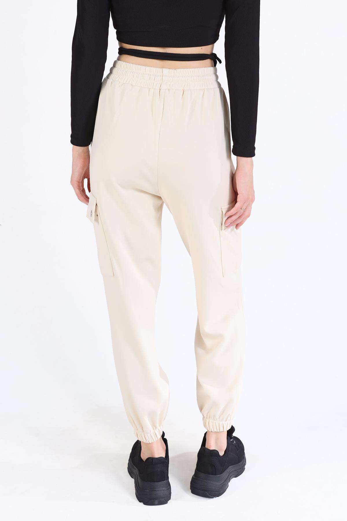 Bej Paça Lastik Kargo Cep Eşofman 4285A - 5