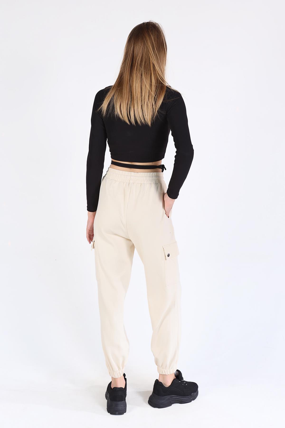 Bej Paça Lastik Kargo Cep Eşofman 4285A - 8