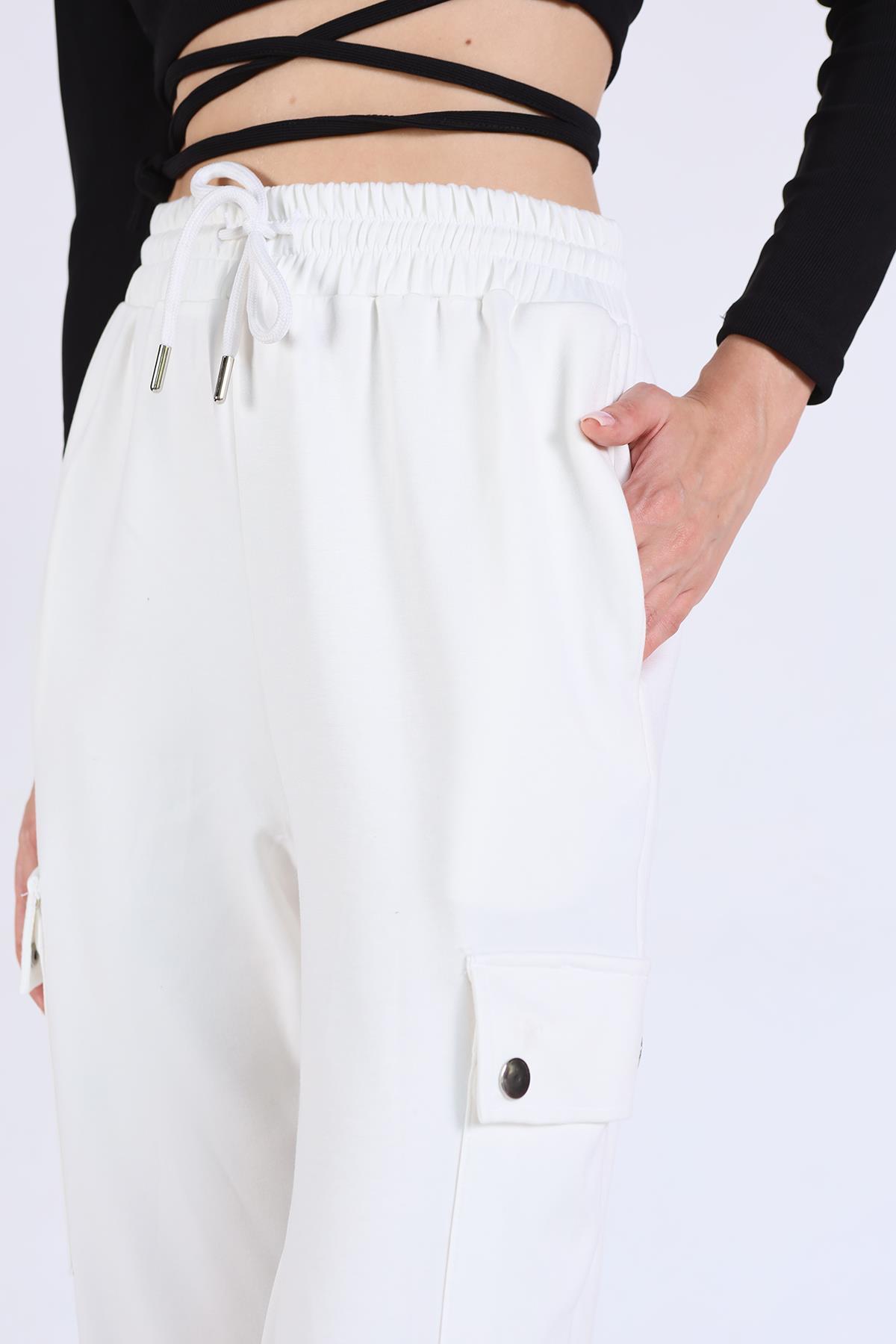 4285A Paça Lastikli Kargo Cep Eşofman Beyaz - RAYS