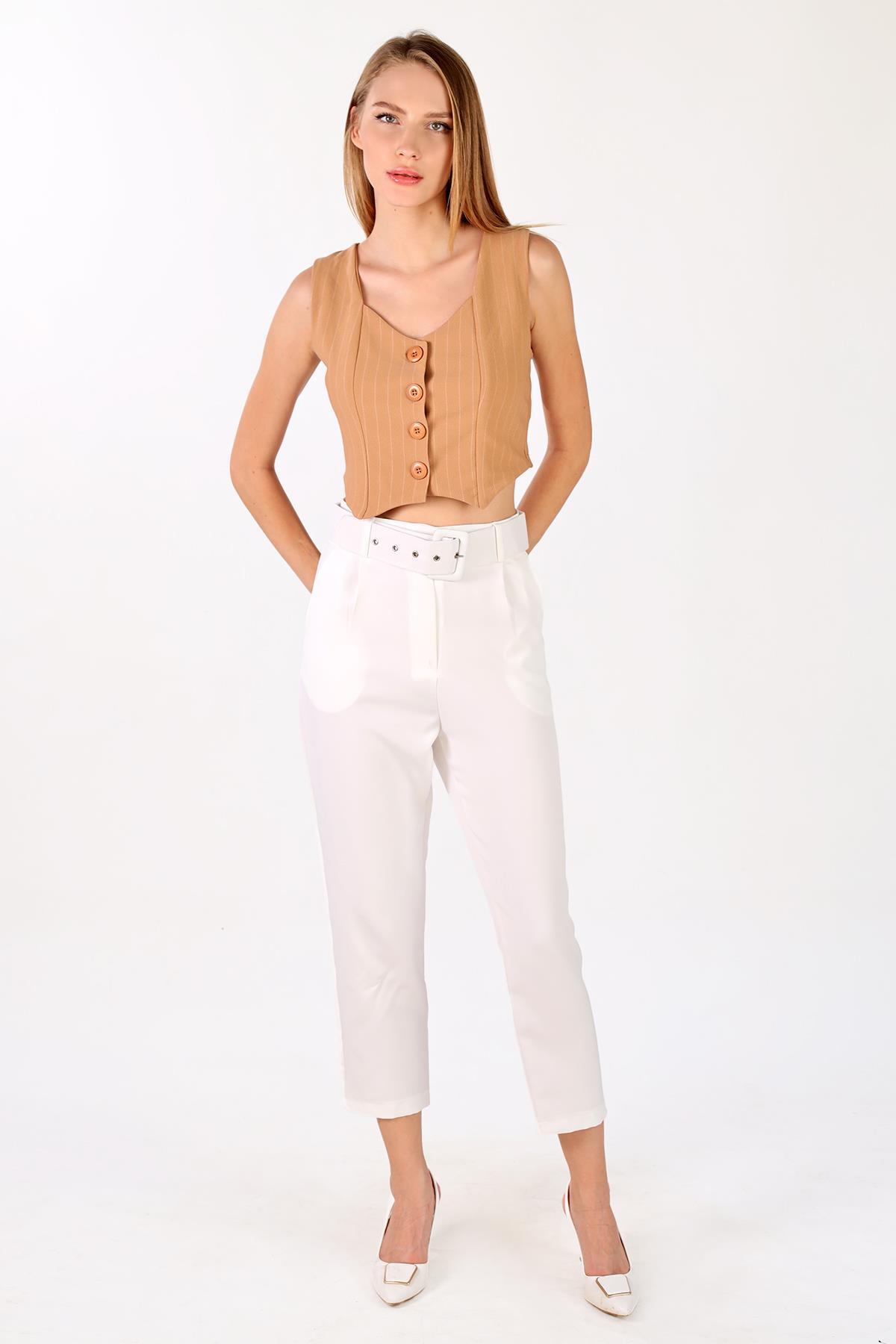 Camel Pens Detay Çizgili Yelek 4288A - 2