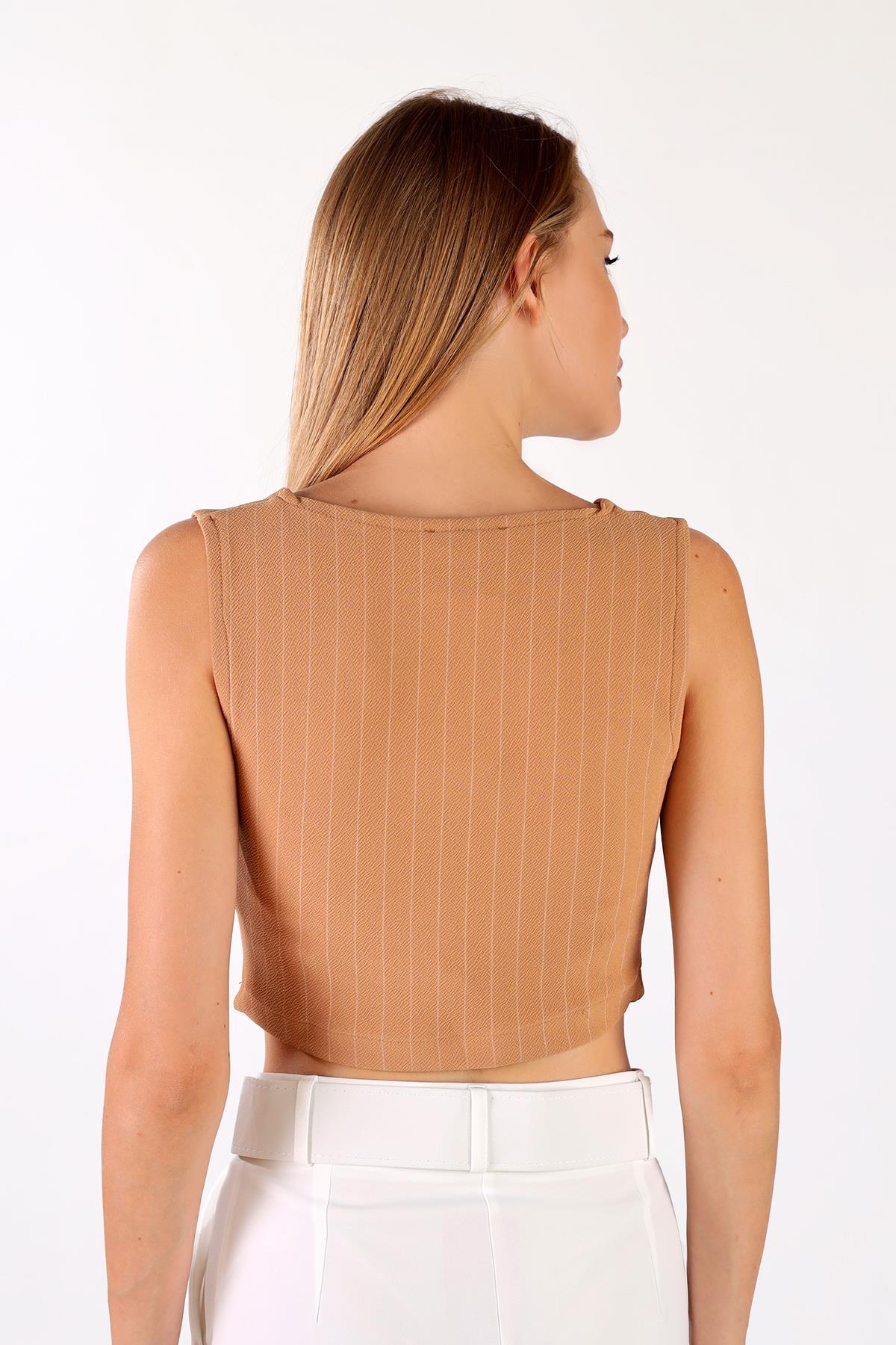 Camel Pens Detay Çizgili Yelek 4288A - 4