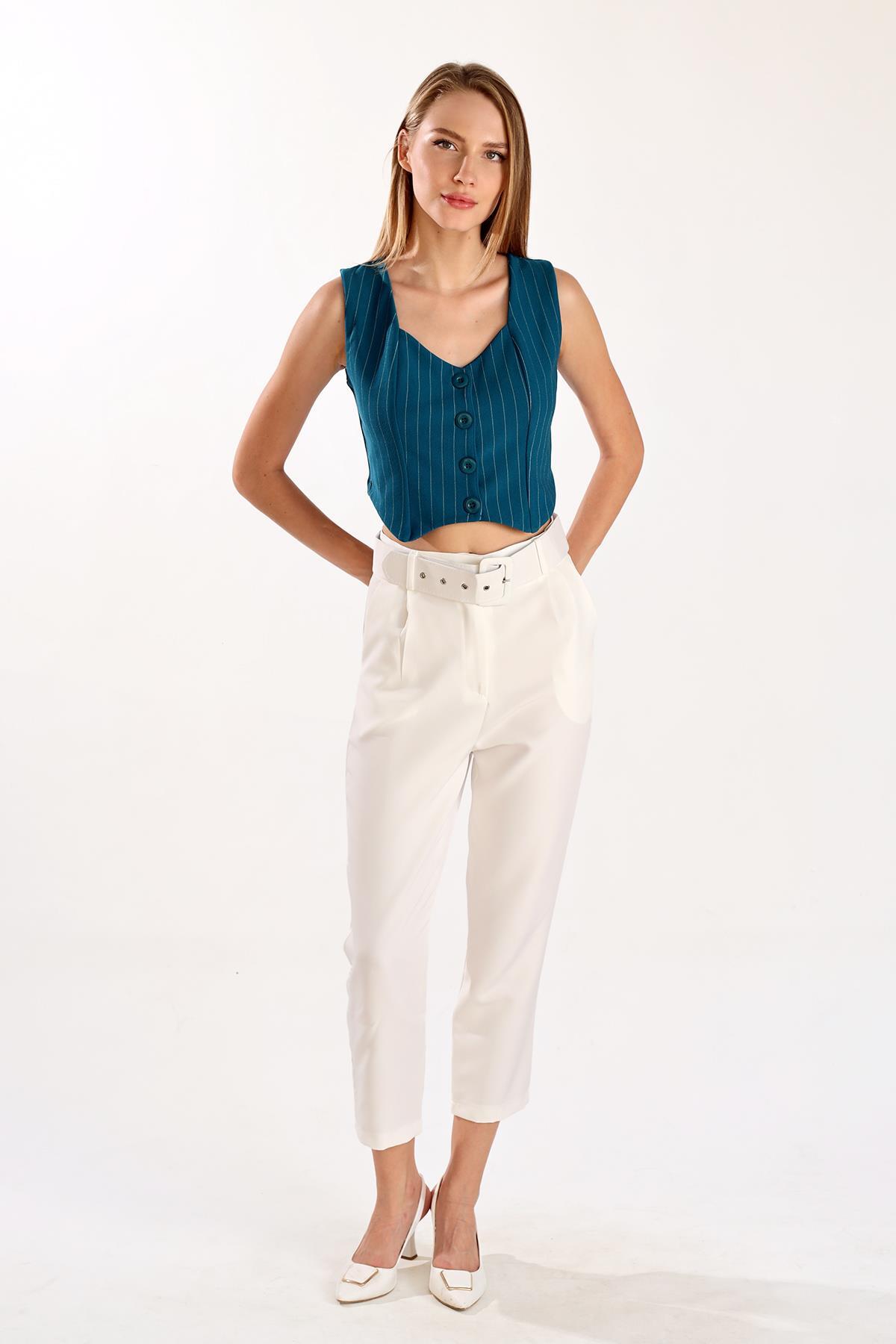 Zümrüt Pens Detay Çizgili Yelek 4288A - 2