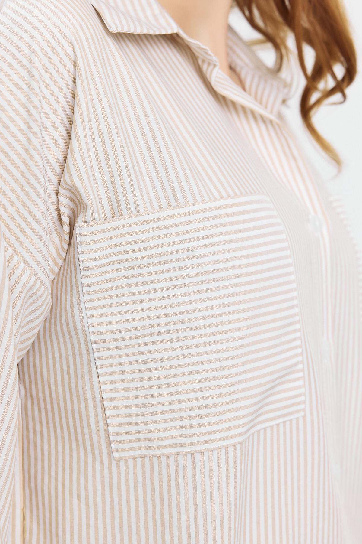 Bej Çizgili Cepli Gömlek 4294A - 4