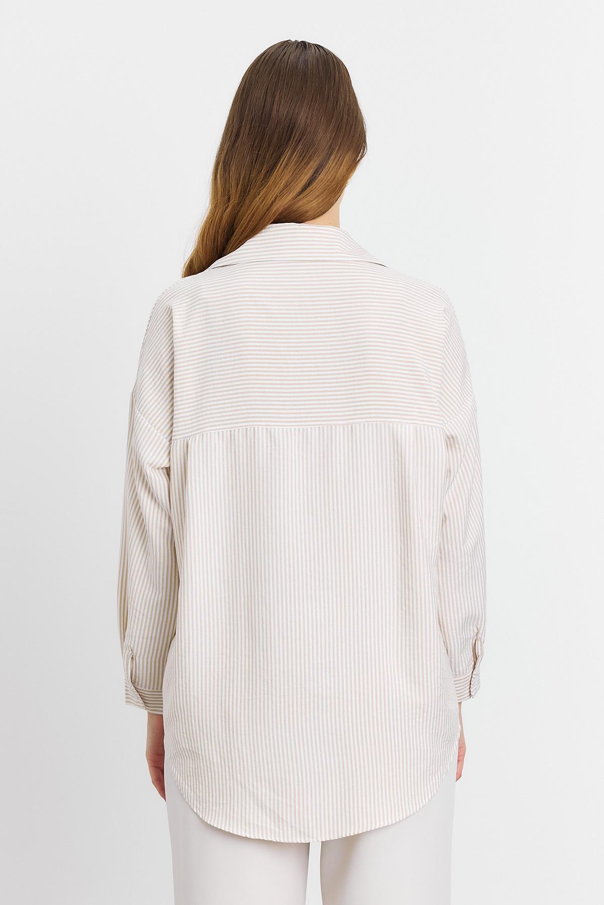 Bej Çizgili Cepli Gömlek 4294A - 5