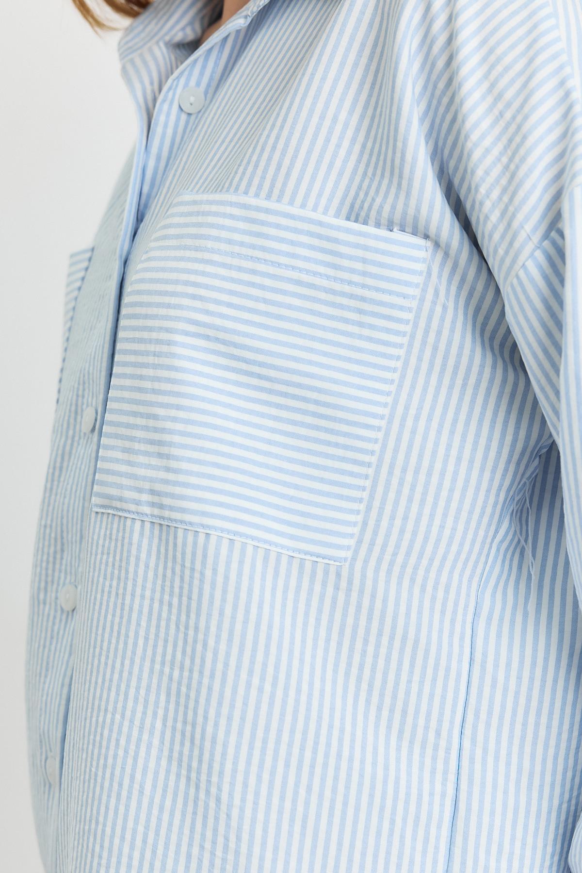 4294A Çizgili Cepli Gömlek Mavi - RAYS