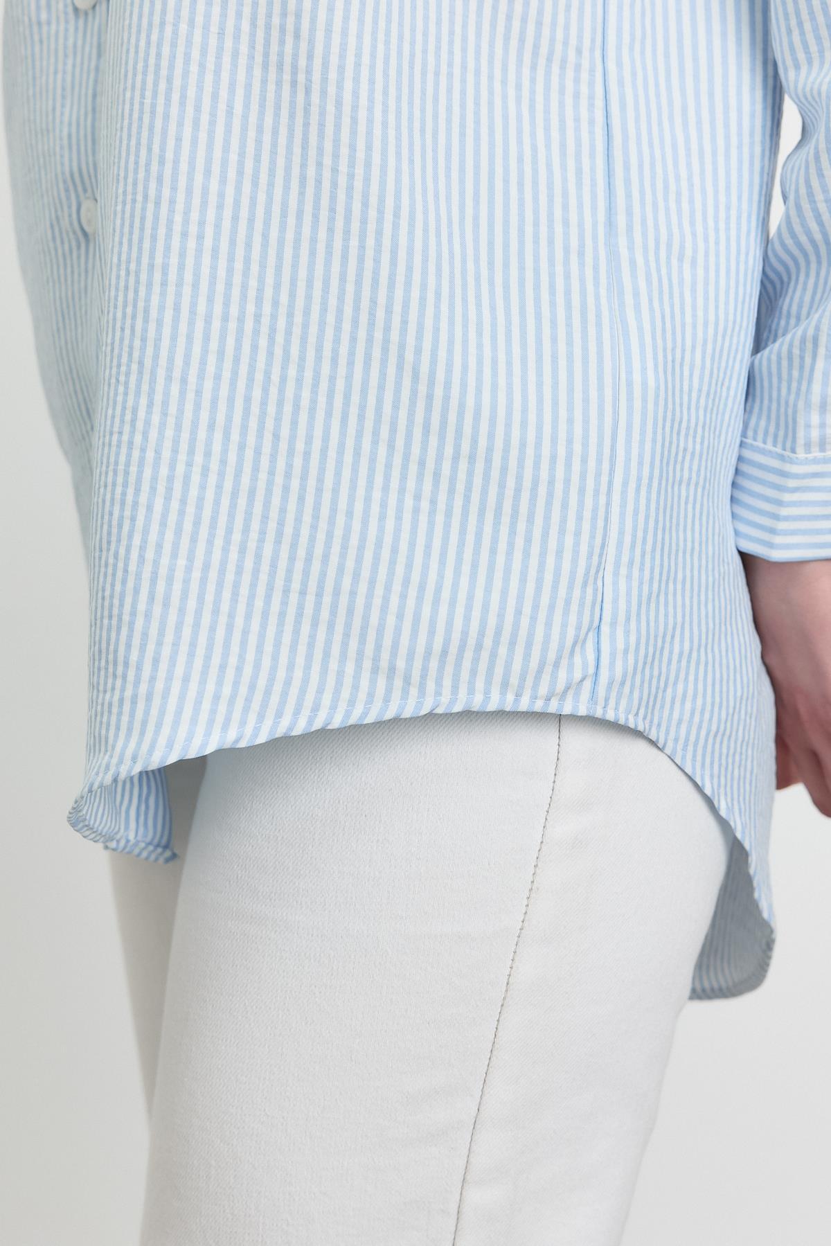 4294A Çizgili Cepli Gömlek Mavi - 6