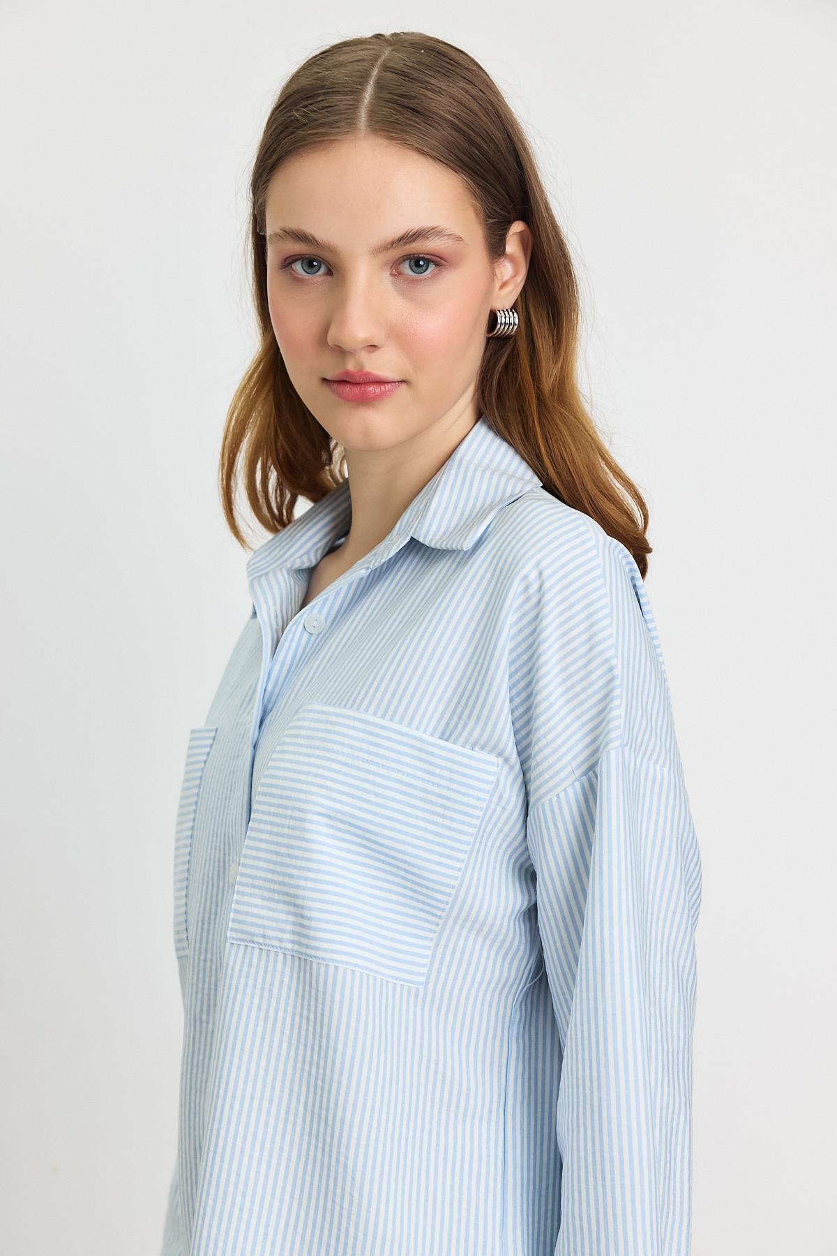 Mavi Çizgili Cepli Gömlek 4294A - 8