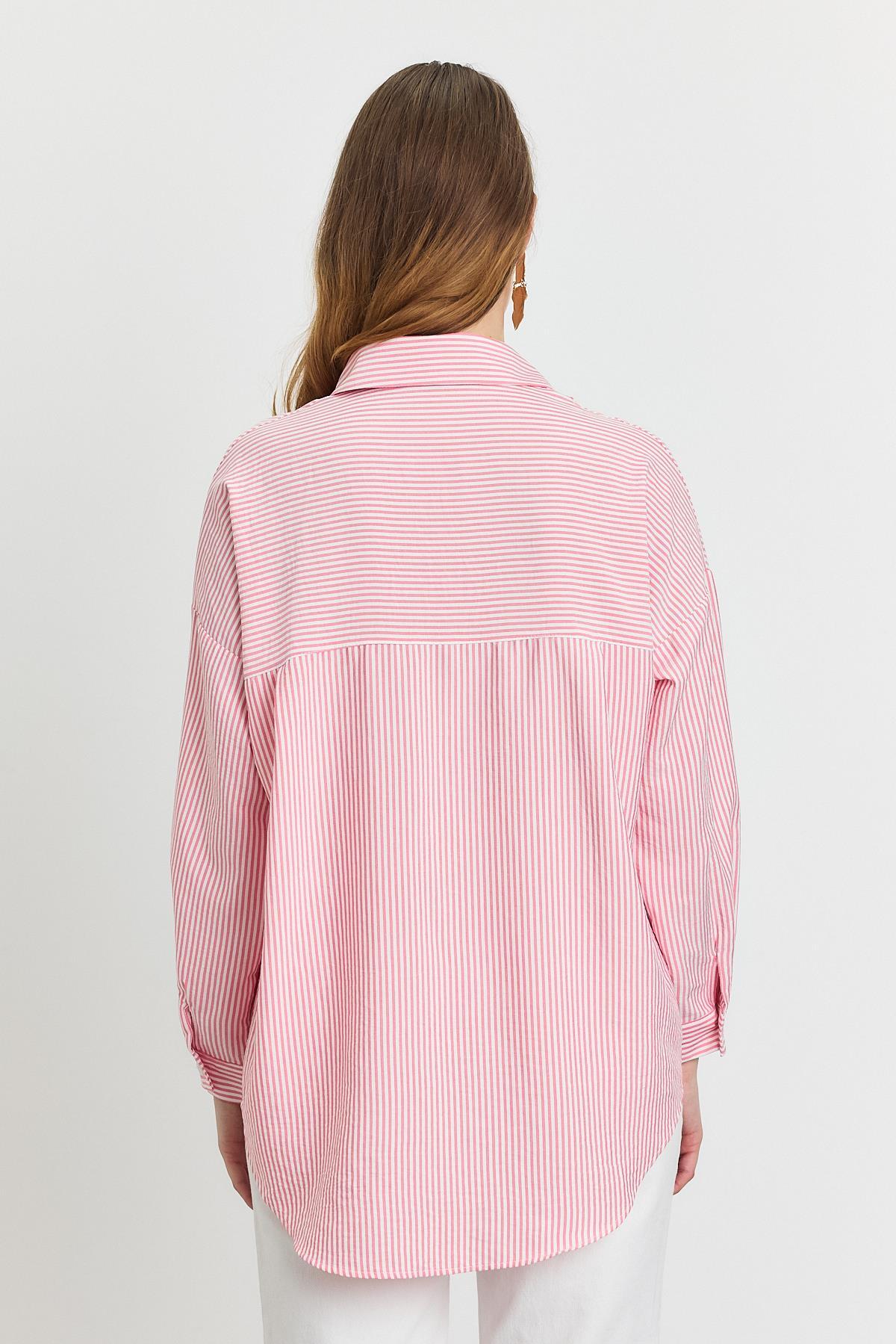 Pembe Çizgili Cepli Gömlek 4294A - 5