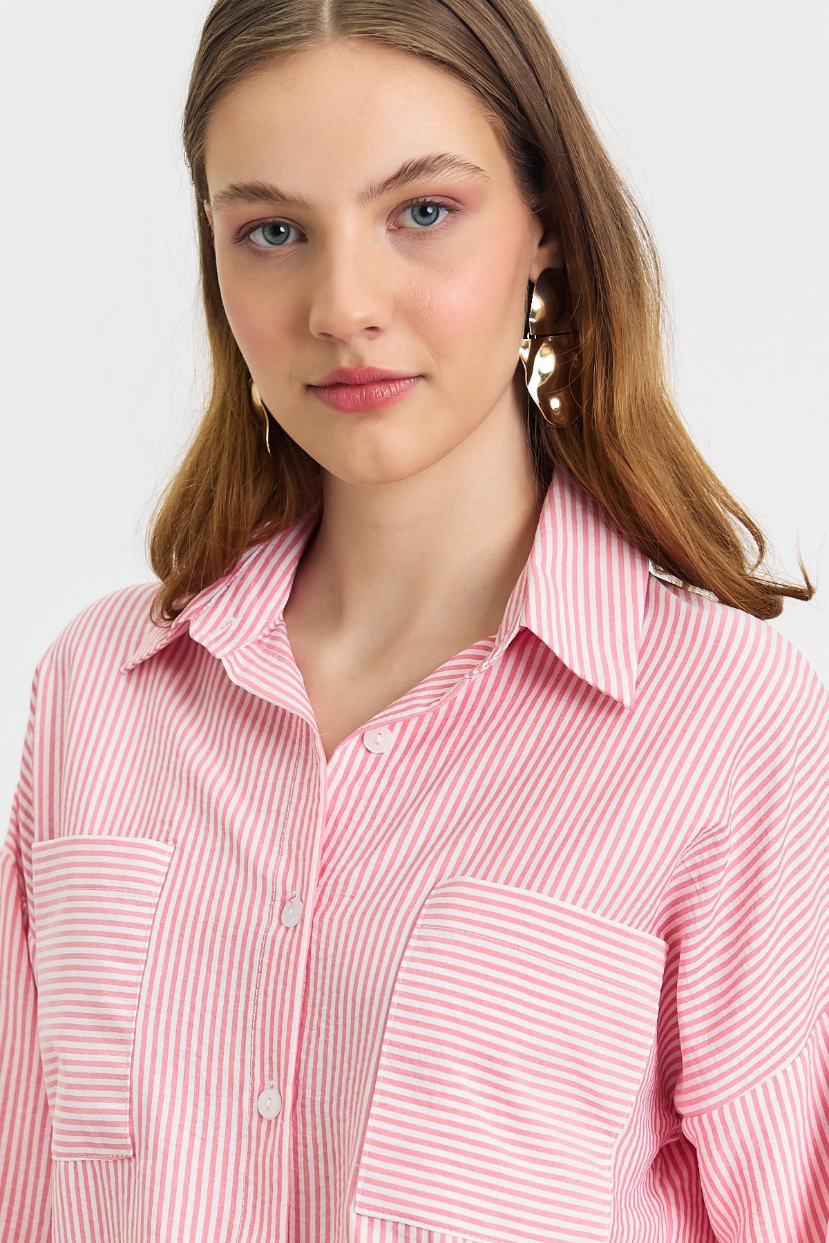 Pembe Çizgili Cepli Gömlek 4294A - 6