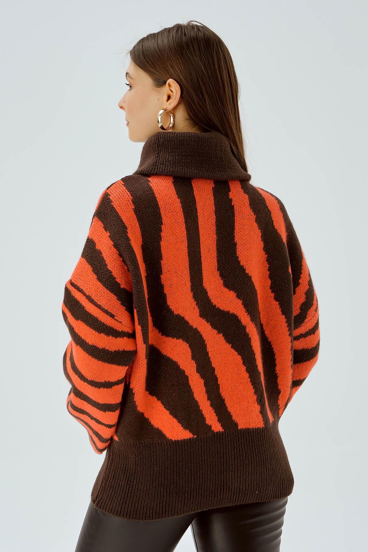 Kahve Fermuarlı Örgü Kazak 4295 - 5