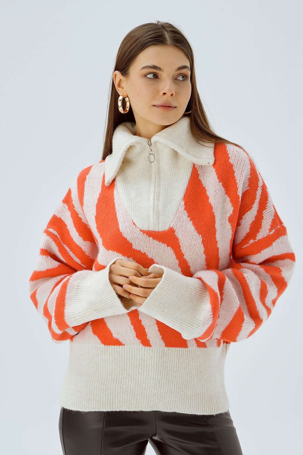 Kemik Fermuarlı Örgü Kazak 4295 