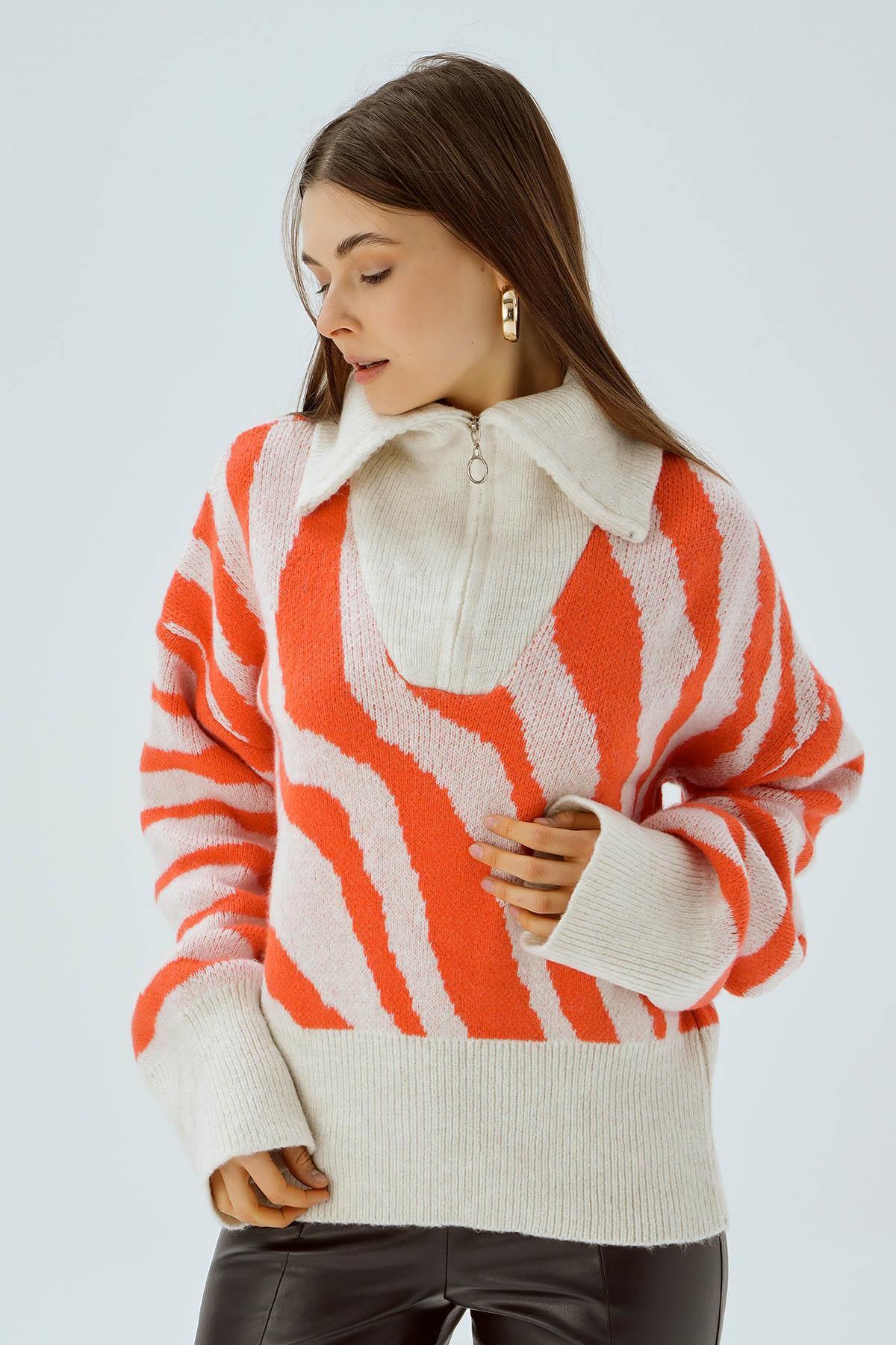 Kemik Fermuarlı Örgü Kazak 4295 - 4