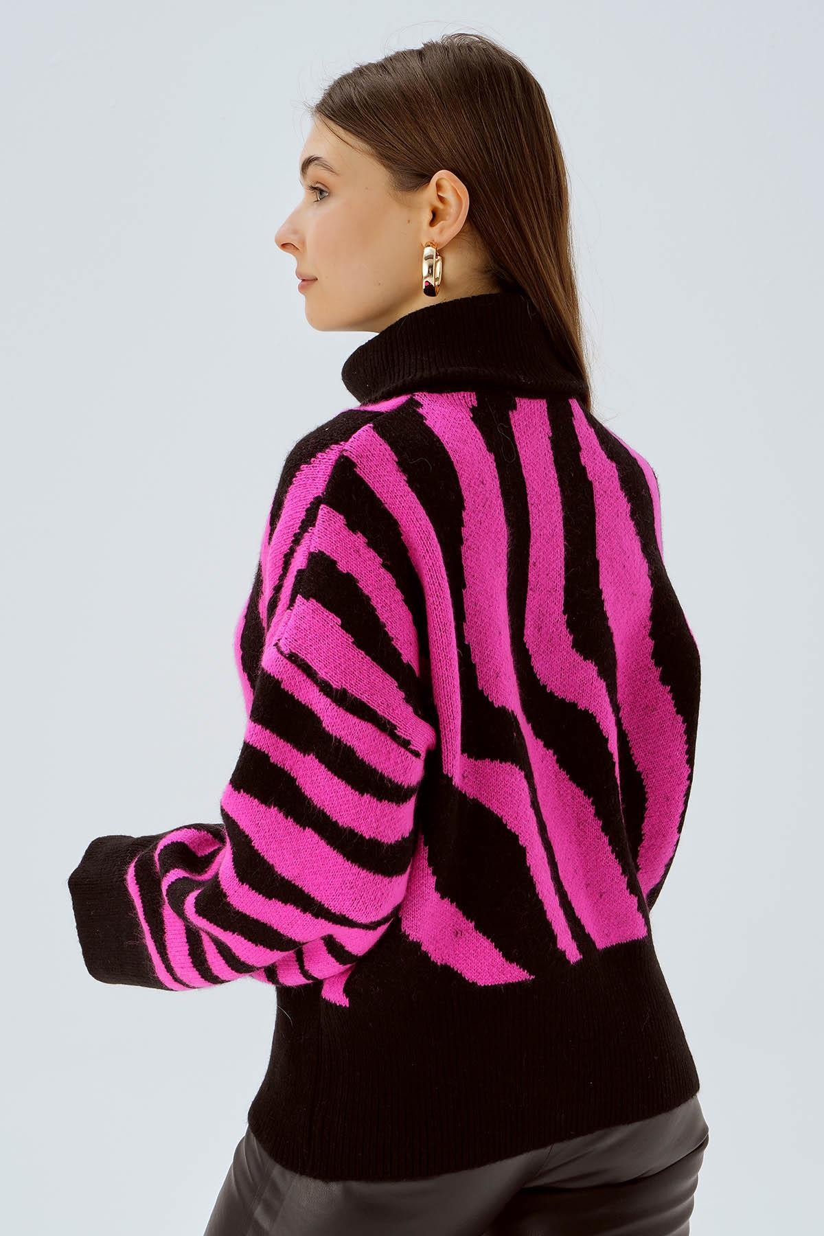 4295 Fermuarlı Örgü Kazak Siyah - 5