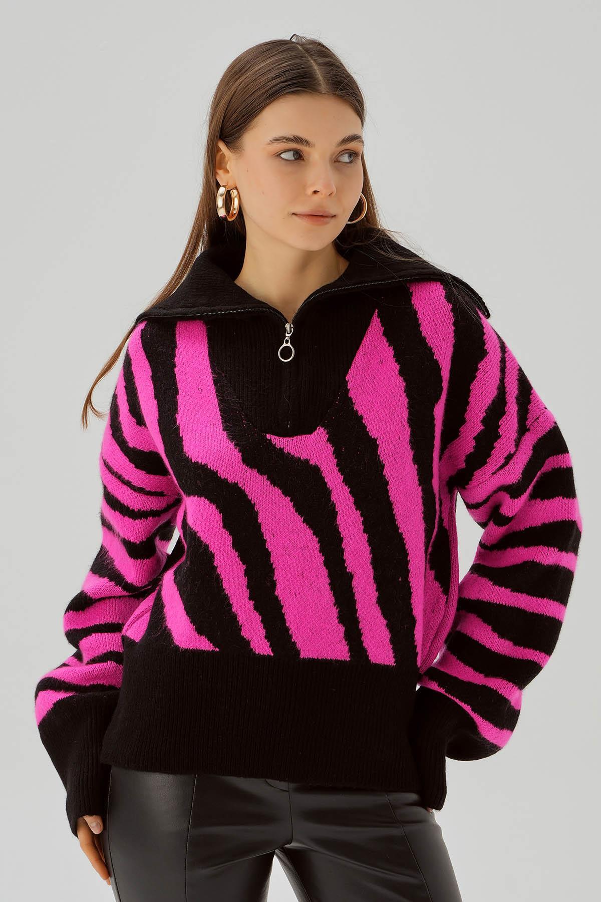 Siyah Fermuarlı Örgü Kazak 4295 - 1