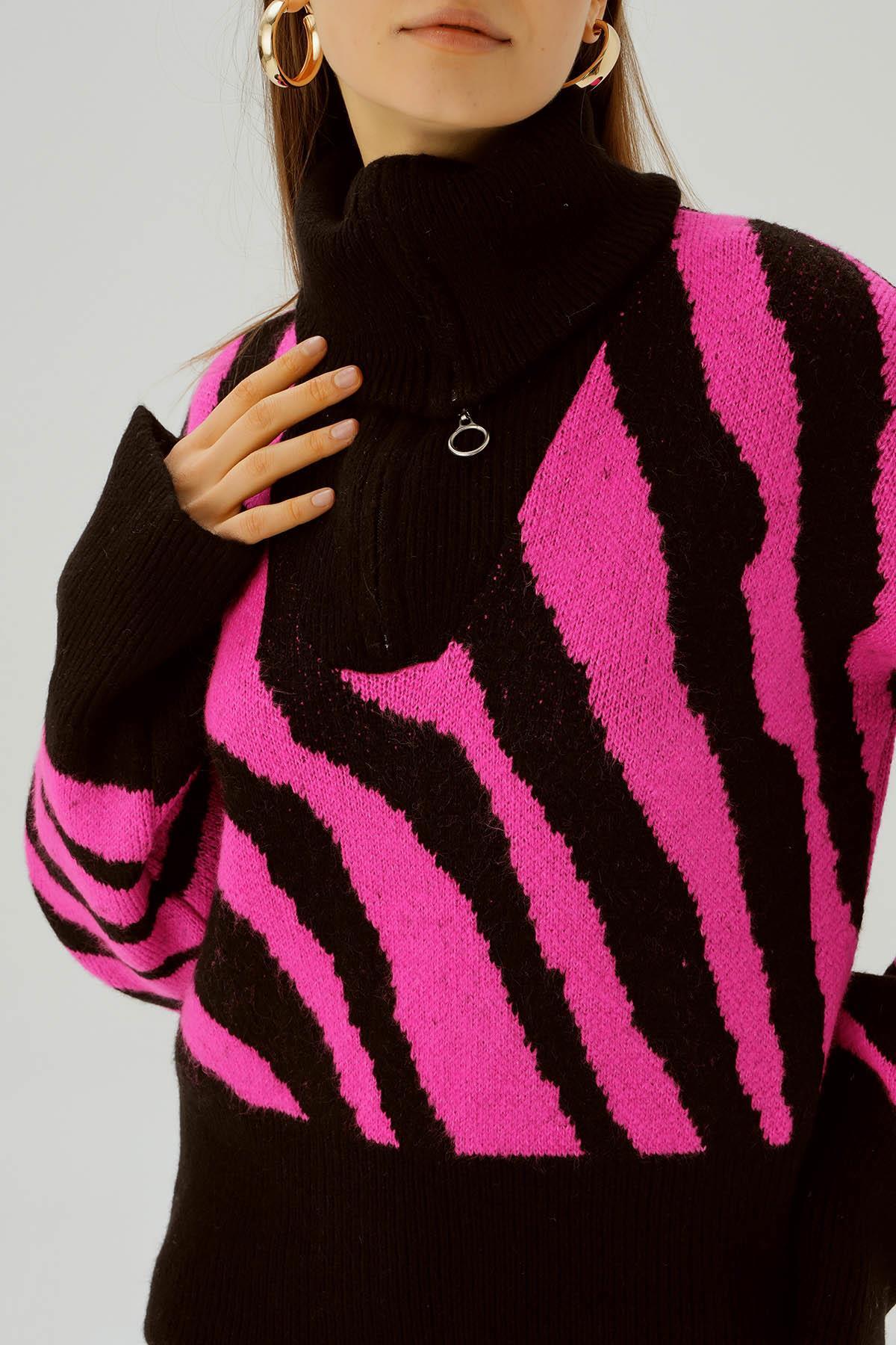 Siyah Fermuarlı Örgü Kazak 4295 - 6