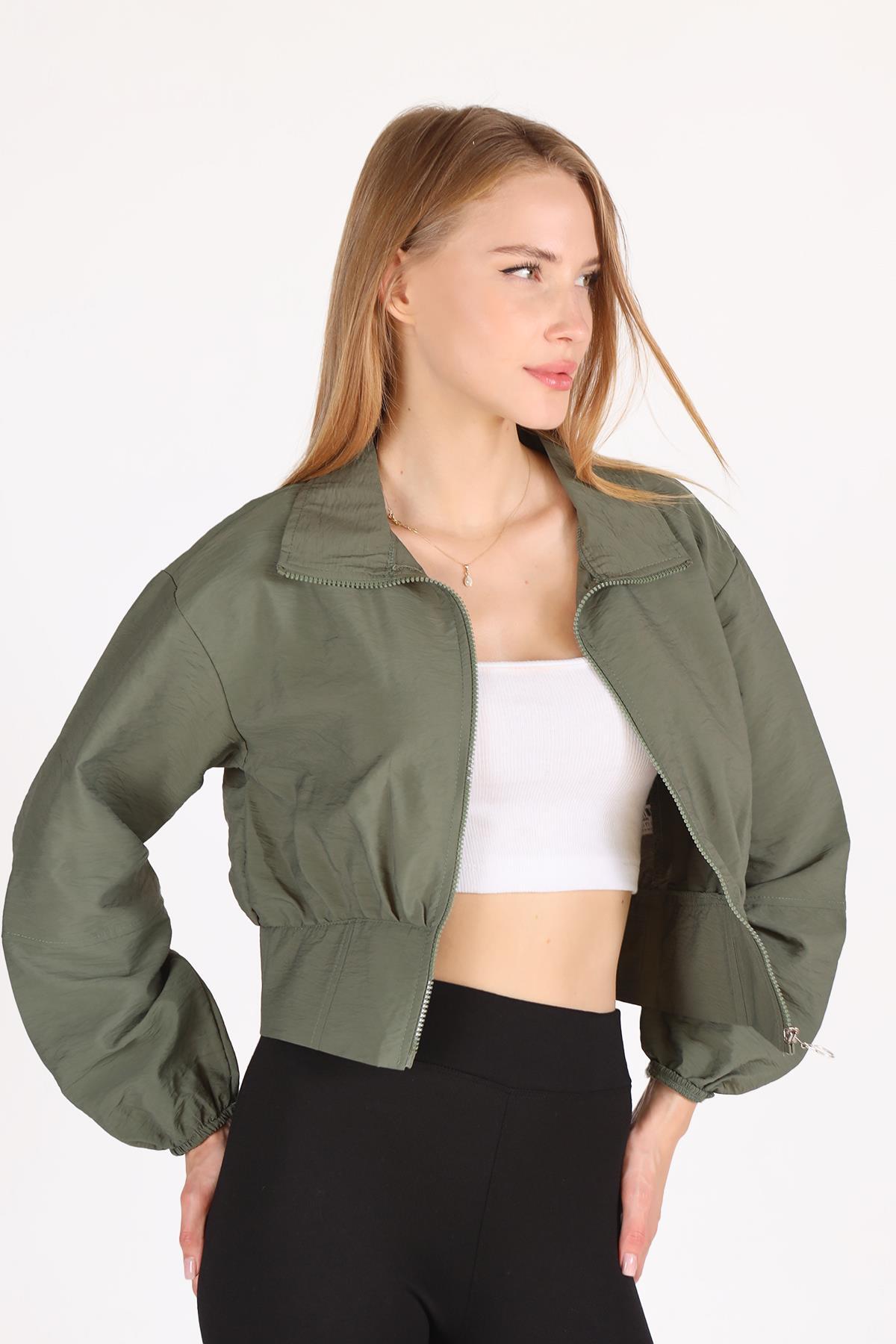 4296A Önü Fermuarlı Kısa Ceket Haki - RAYS