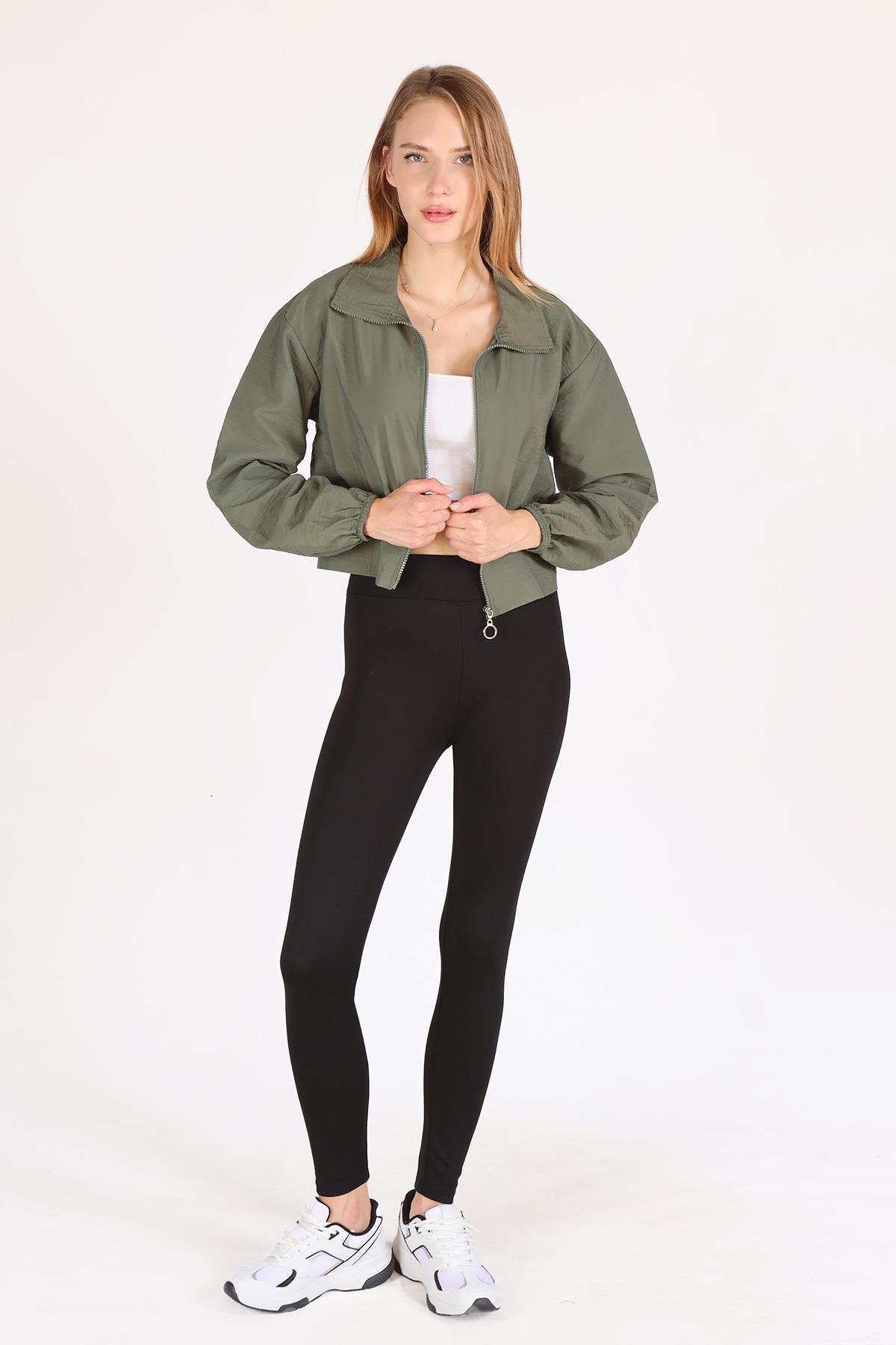 Haki Önü Fermuarlı Kısa Ceket 4296A - 9