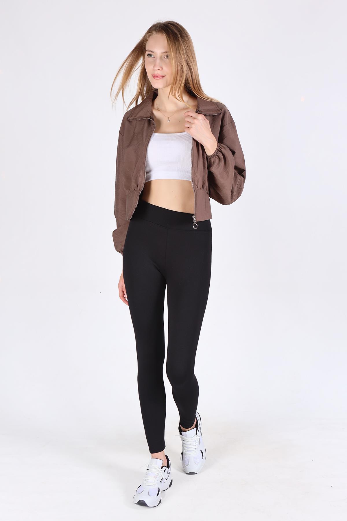 4296A Önü Fermuarlı Kısa Ceket Kahve - RAYS