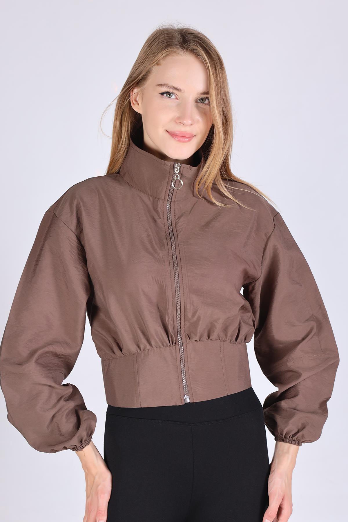 4296A Önü Fermuarlı Kısa Ceket Kahve - RAYS