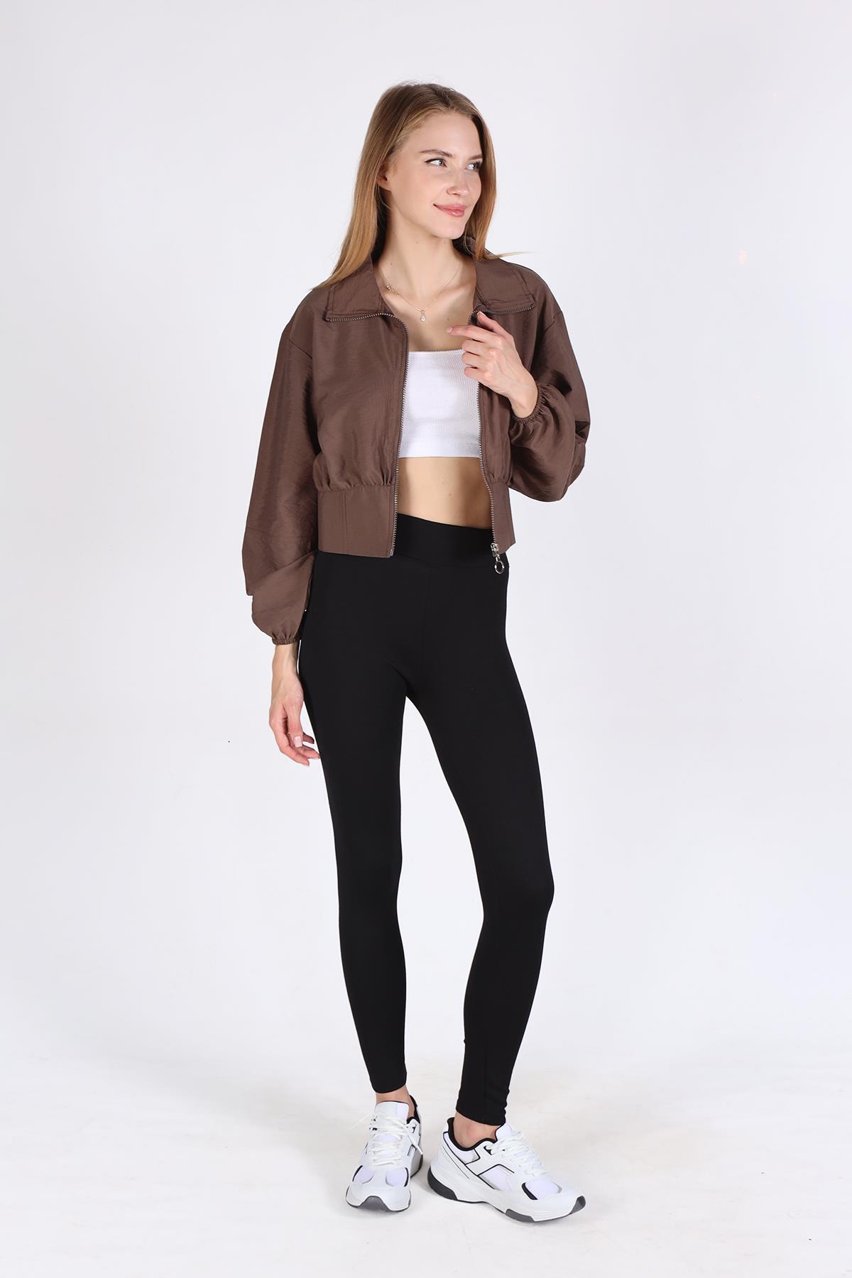 Kahve Önü Fermuarlı Kısa Ceket 4296A - 2