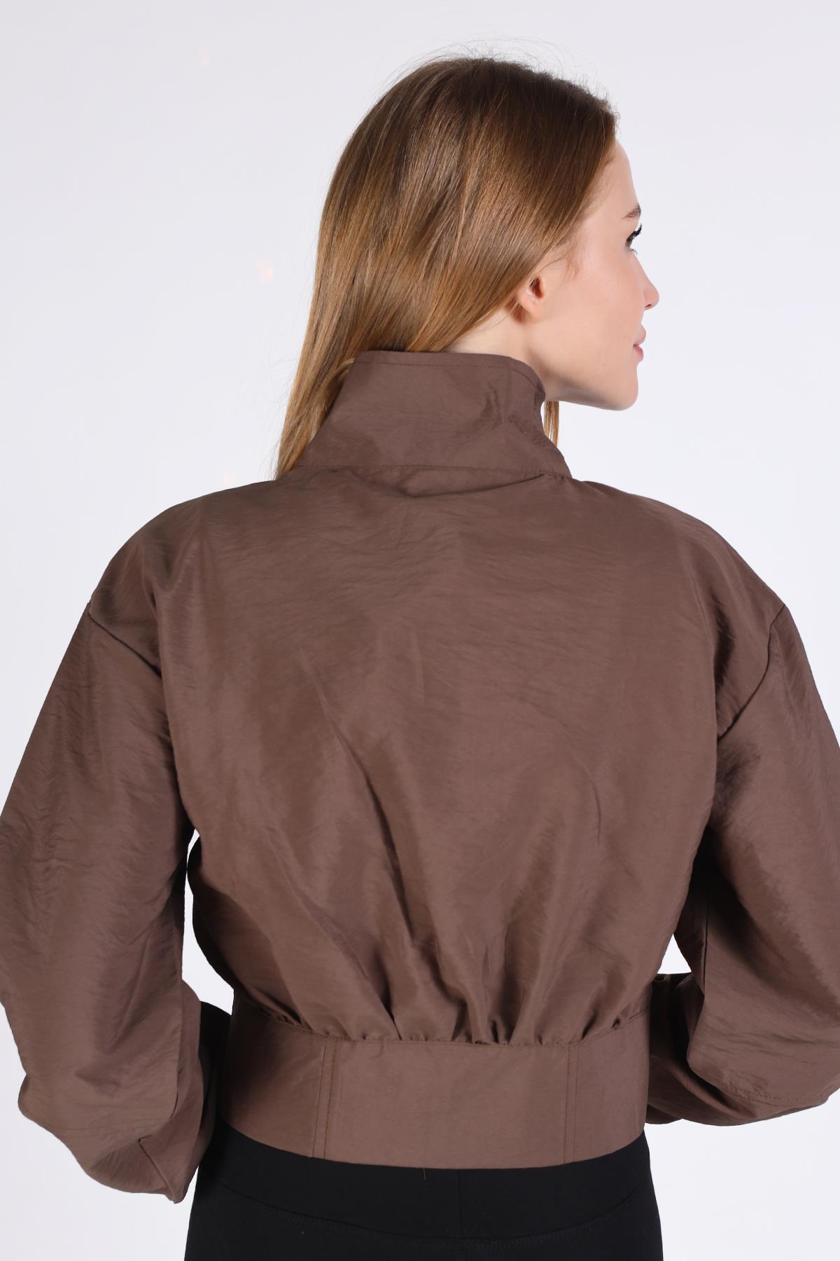 Kahve Önü Fermuarlı Kısa Ceket 4296A - 5