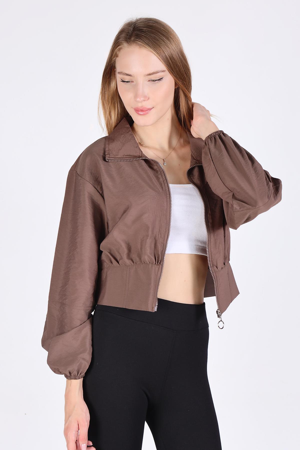 Kahve Önü Fermuarlı Kısa Ceket 4296A 