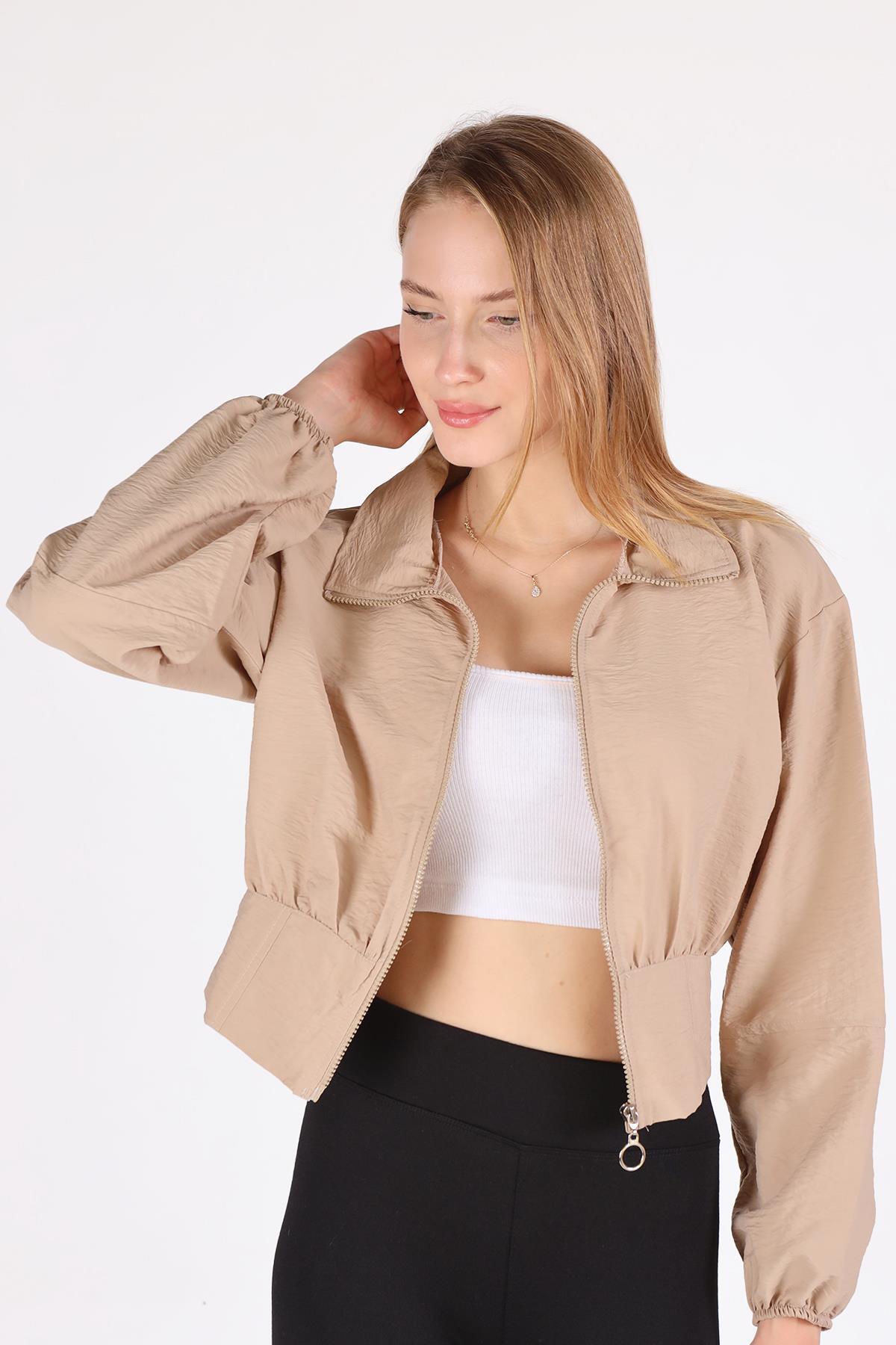 4296A Önü Fermuarlı Kısa Ceket Vizon 