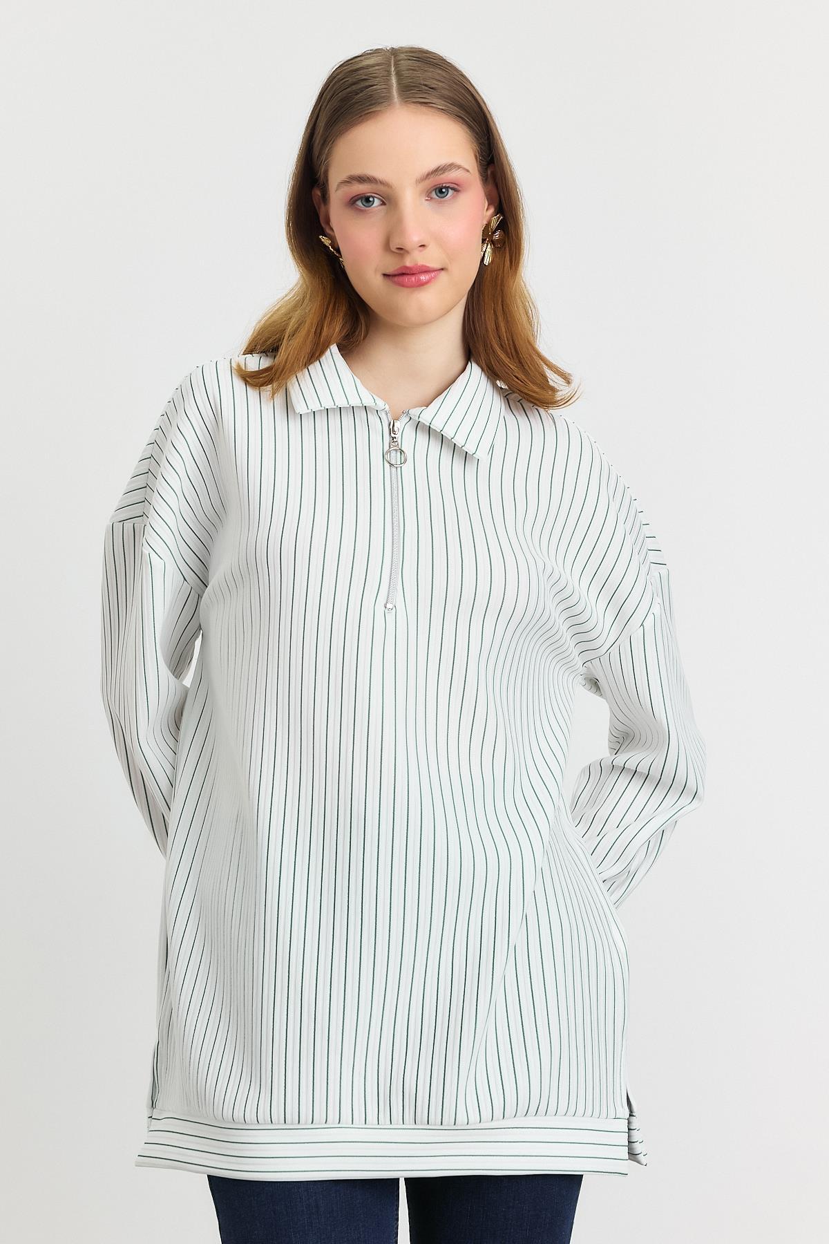 Benetton Yeşili Yarım Fermuarlı Tunik 4302A - 1